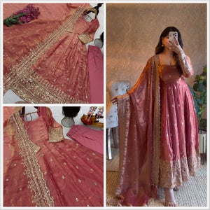 Sequin Booti Ready To Wear Silk Anarkali Gown Set