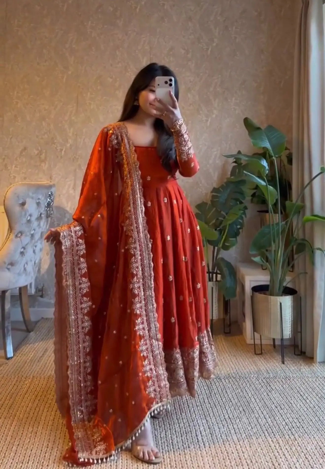 Sequin Booti Ready To Wear Silk Anarkali Gown Set