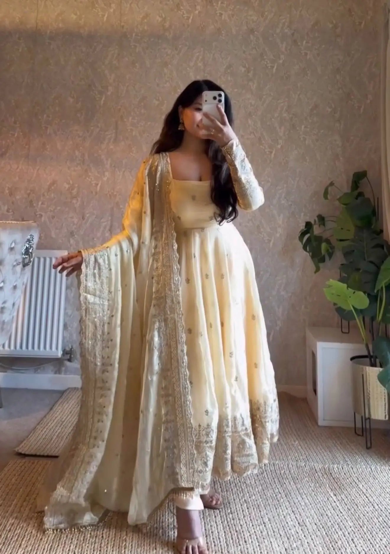 Sequin Booti Ready To Wear Silk Anarkali Gown Set