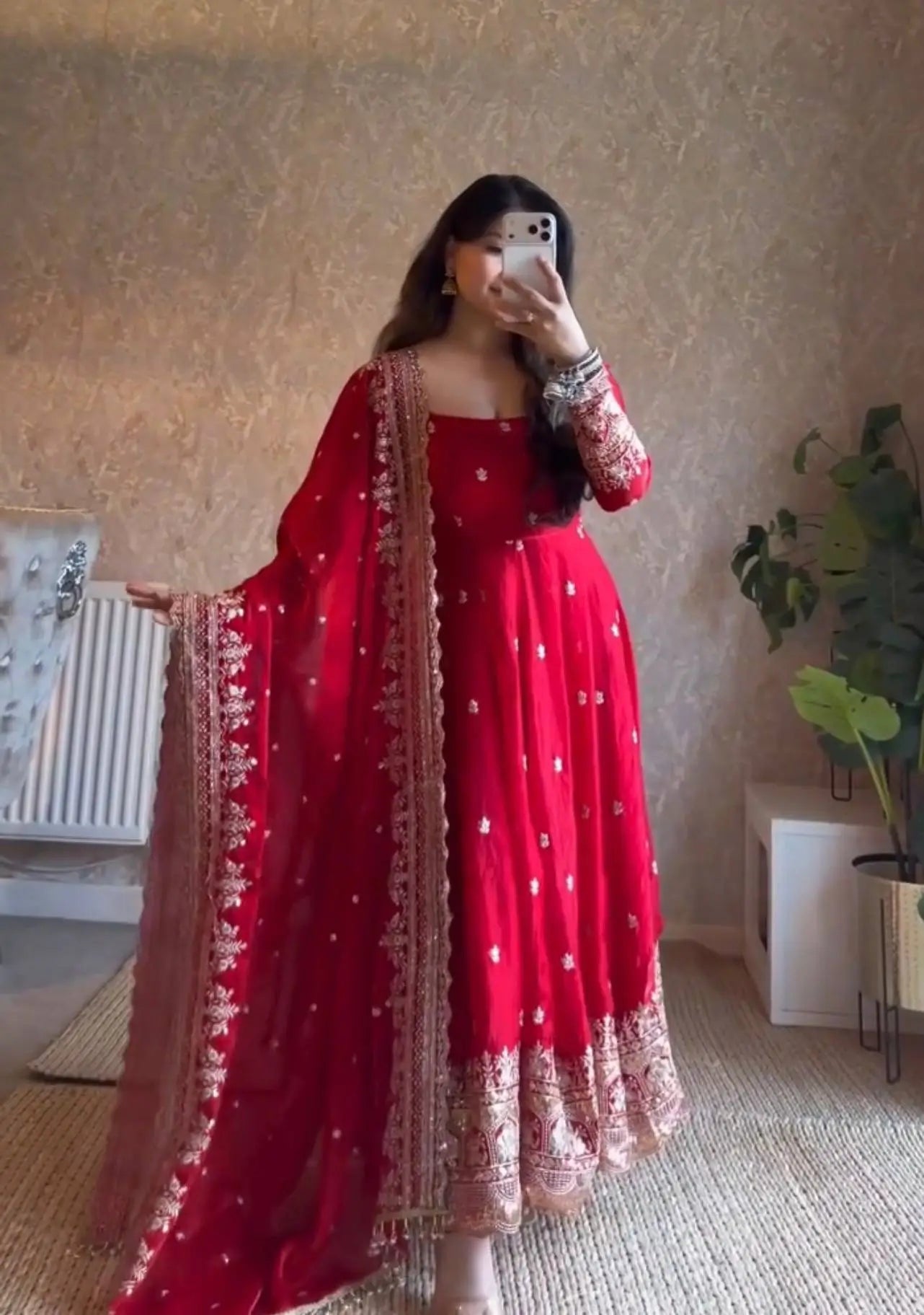 Sequin Booti Ready To Wear Silk Anarkali Gown Set
