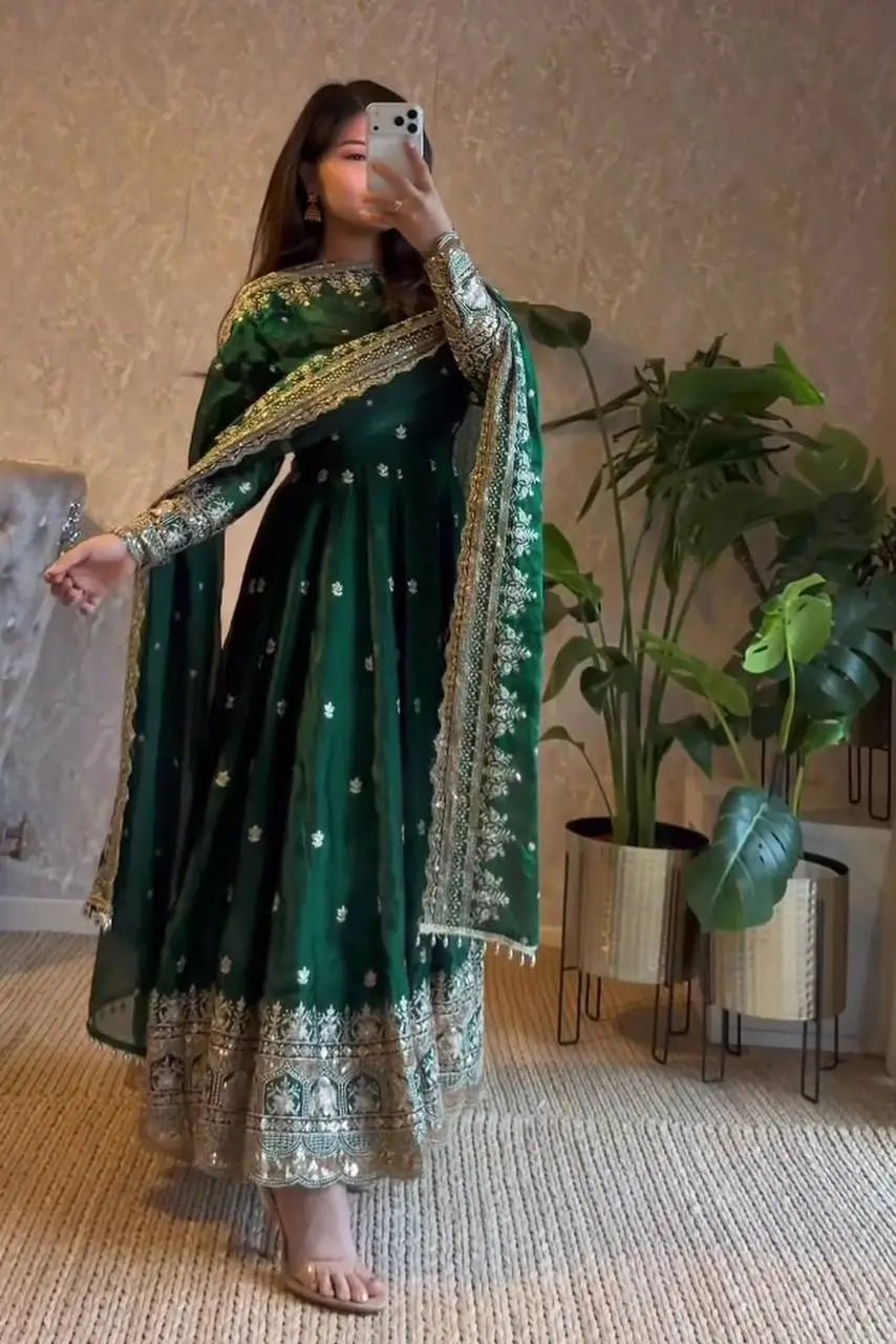 Sequin Booti Ready To Wear Silk Anarkali Gown Set