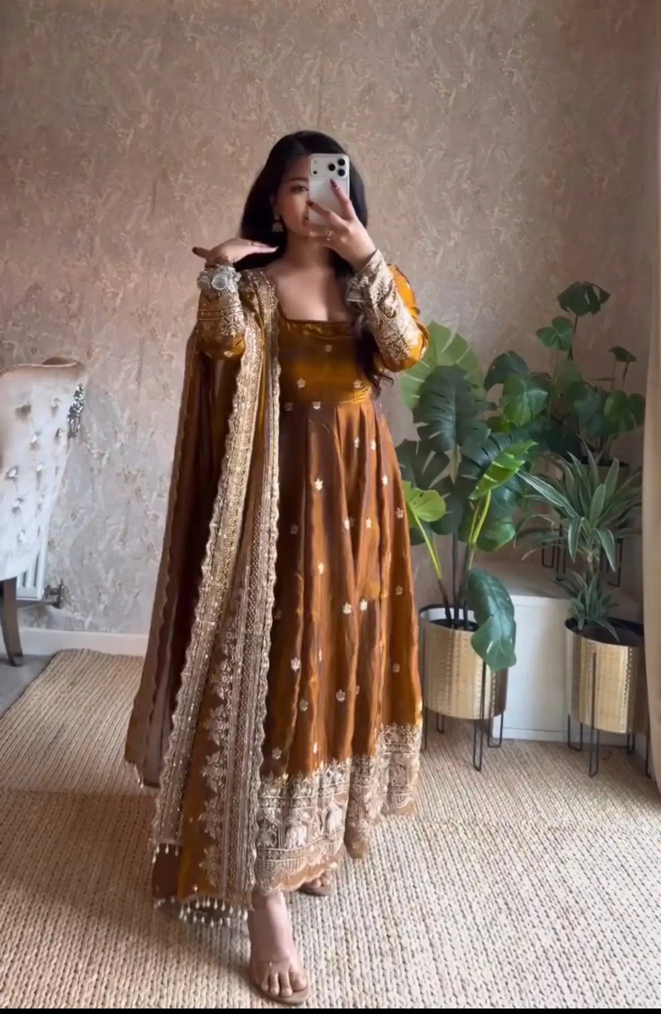 Sequin Booti Ready To Wear Silk Anarkali Gown Set