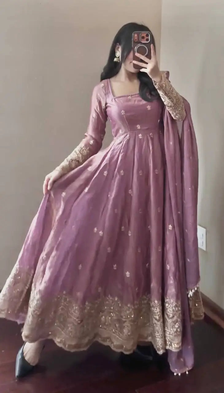 Sequin Booti Ready To Wear Silk Anarkali Gown Set
