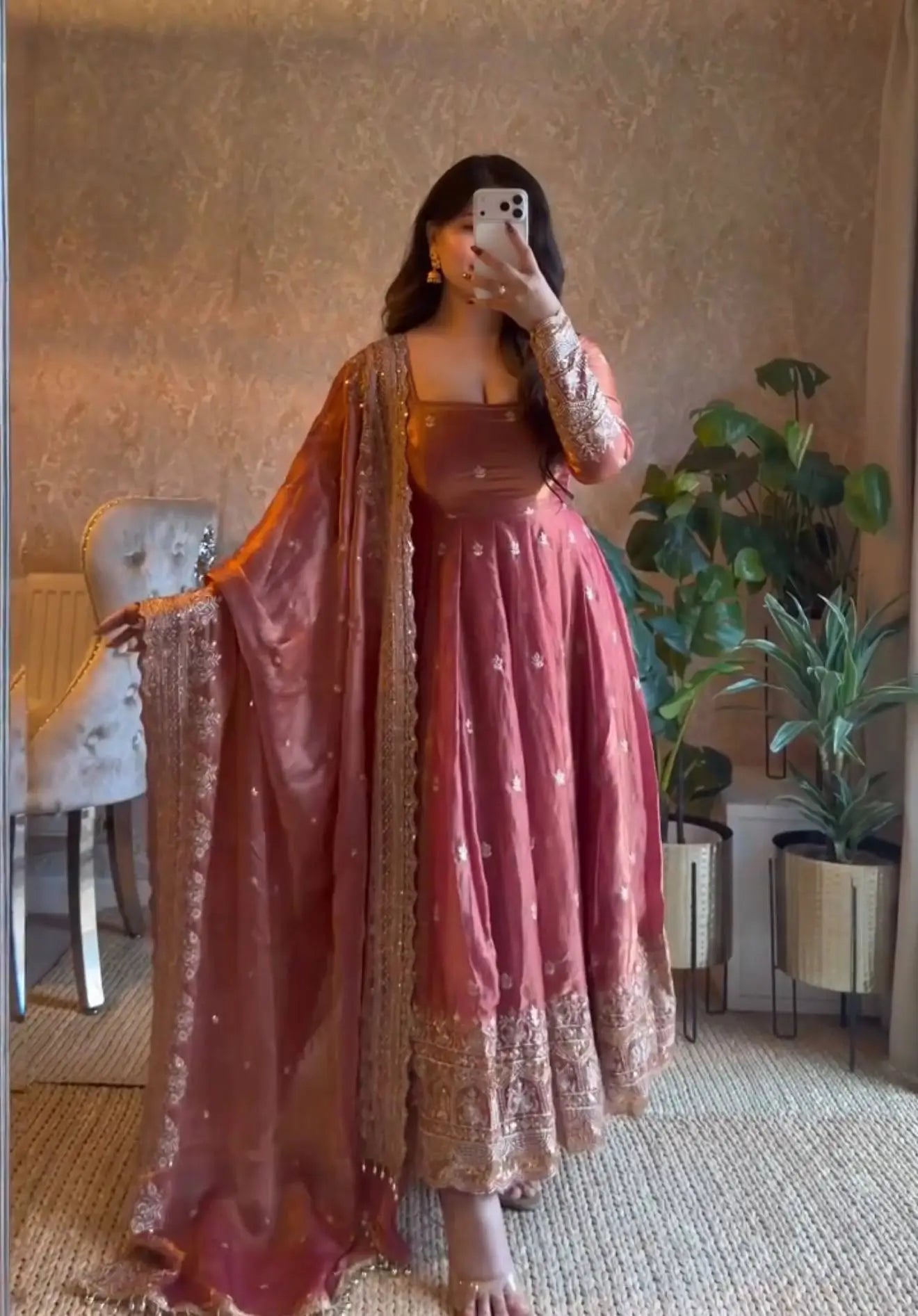Sequin Booti Ready To Wear Silk Anarkali Gown Set