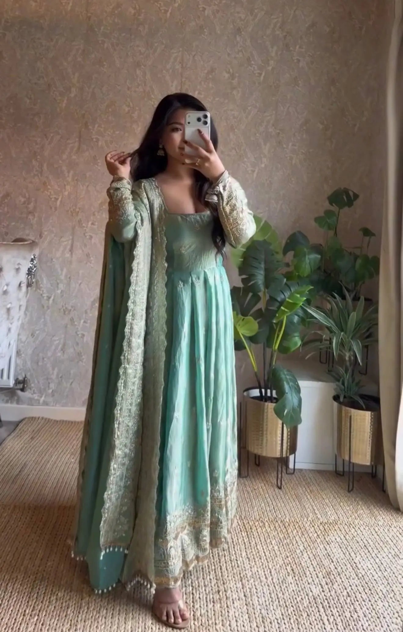 Sequin Booti Ready To Wear Silk Anarkali Gown Set