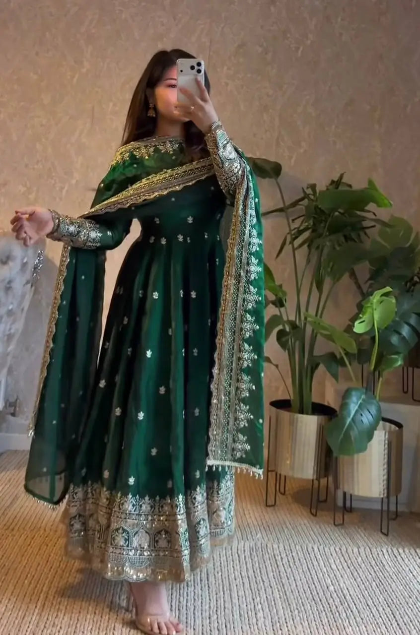 Sequin Booti Ready To Wear Silk Anarkali Gown Set