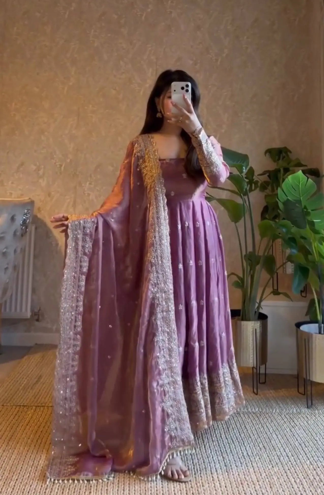 Sequin Booti Ready To Wear Silk Anarkali Gown Set