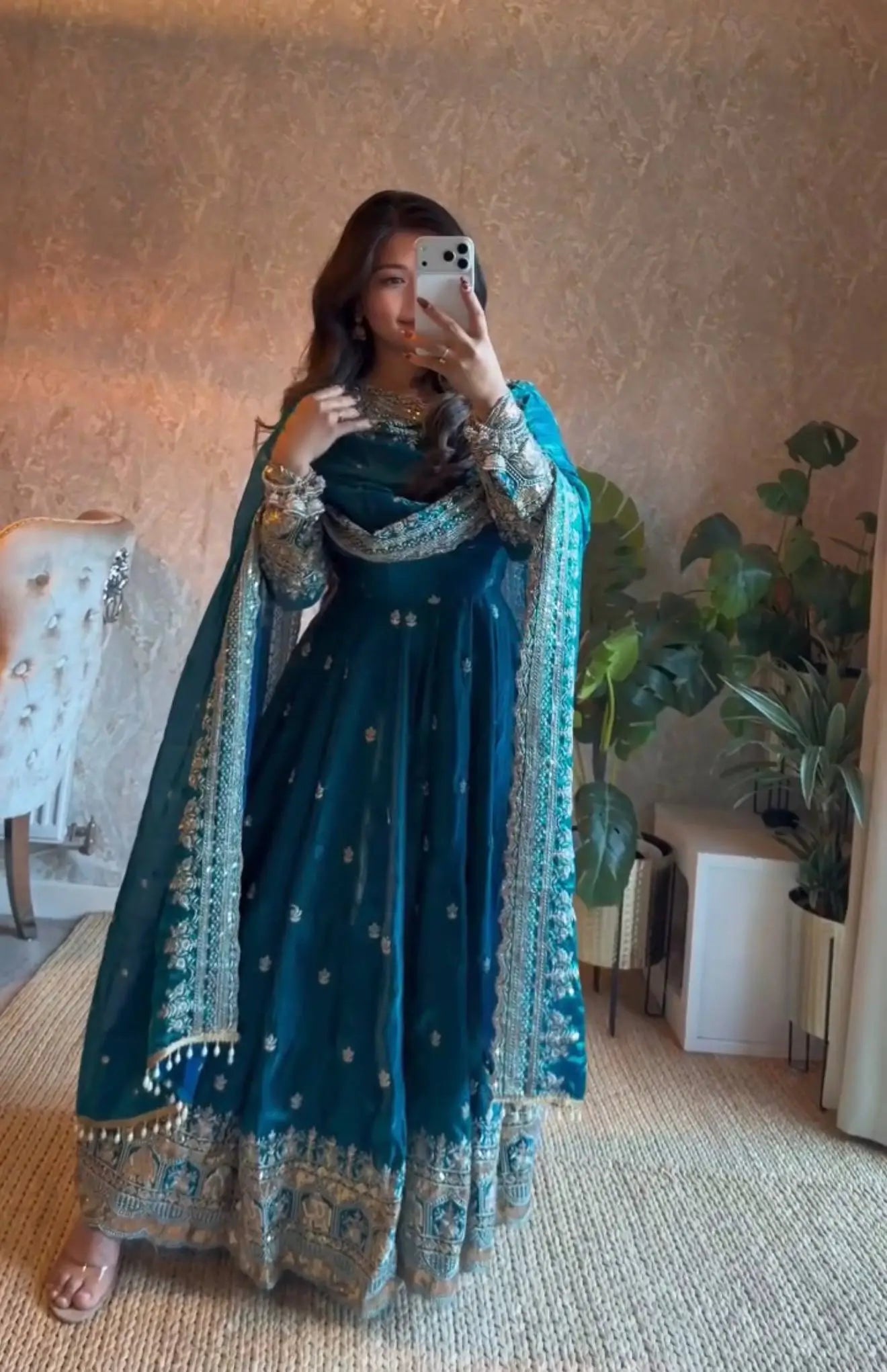 Sequin Booti Ready To Wear Silk Anarkali Gown Set