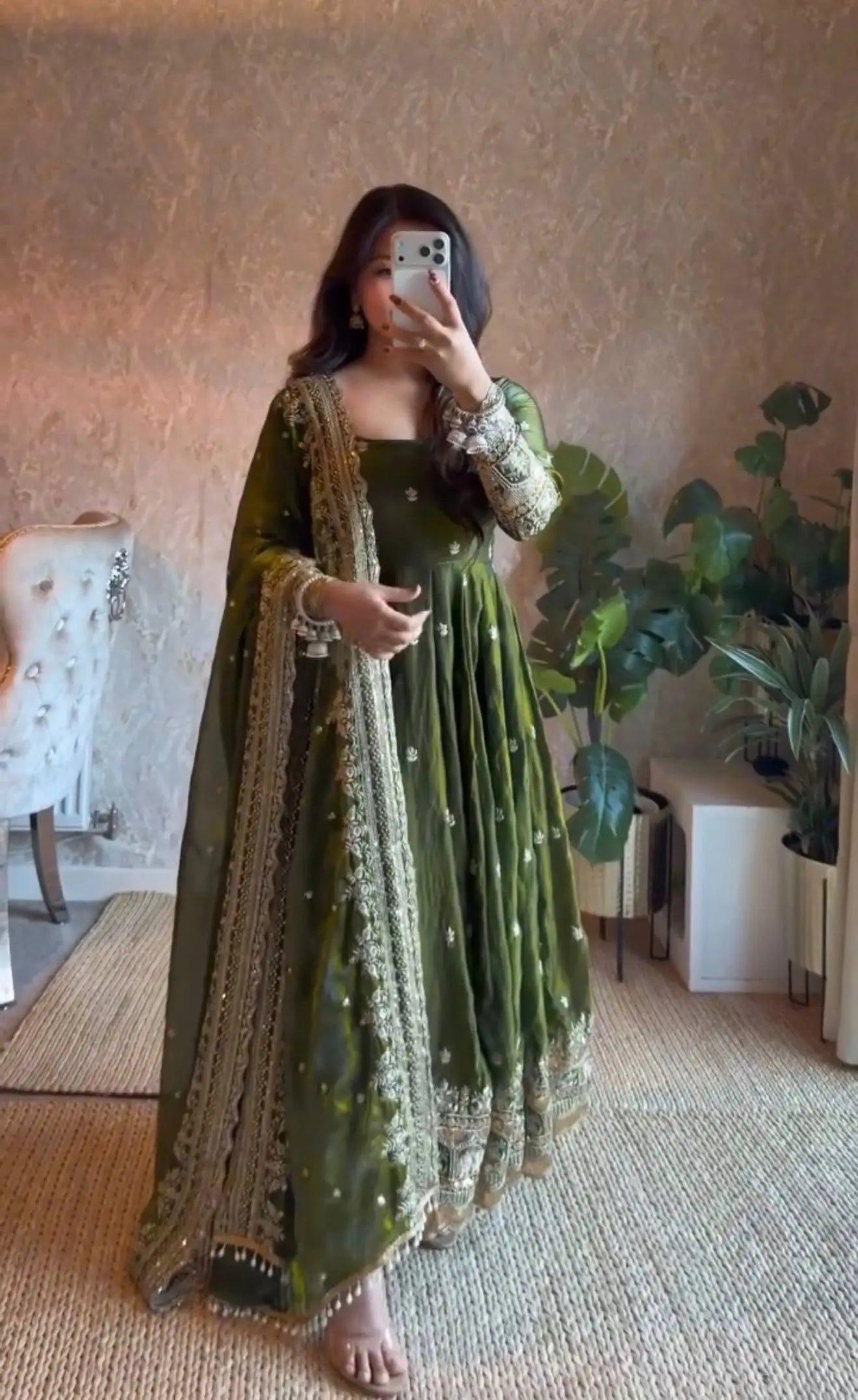Sequin Booti Ready To Wear Silk Anarkali Gown Set