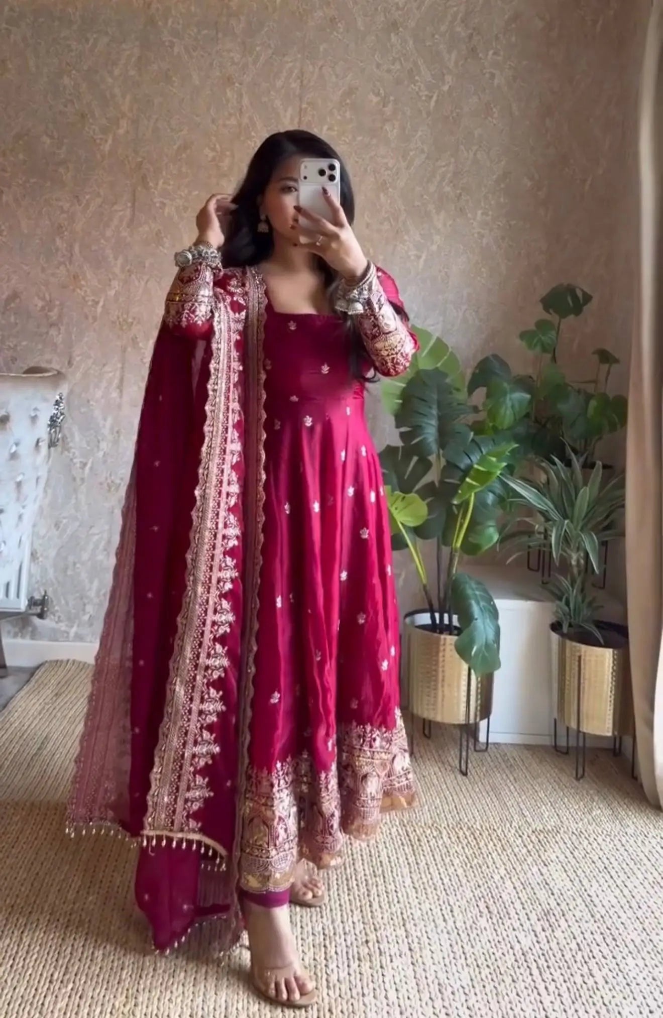 Sequin Booti Ready To Wear Silk Anarkali Gown Set