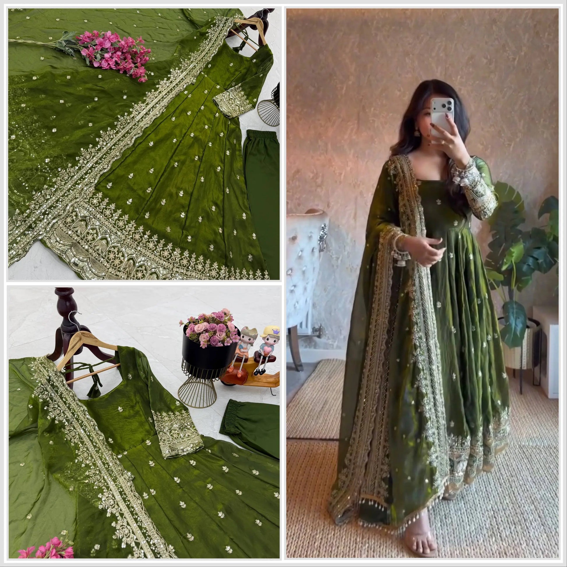 Sequin Booti Ready To Wear Silk Anarkali Gown Set