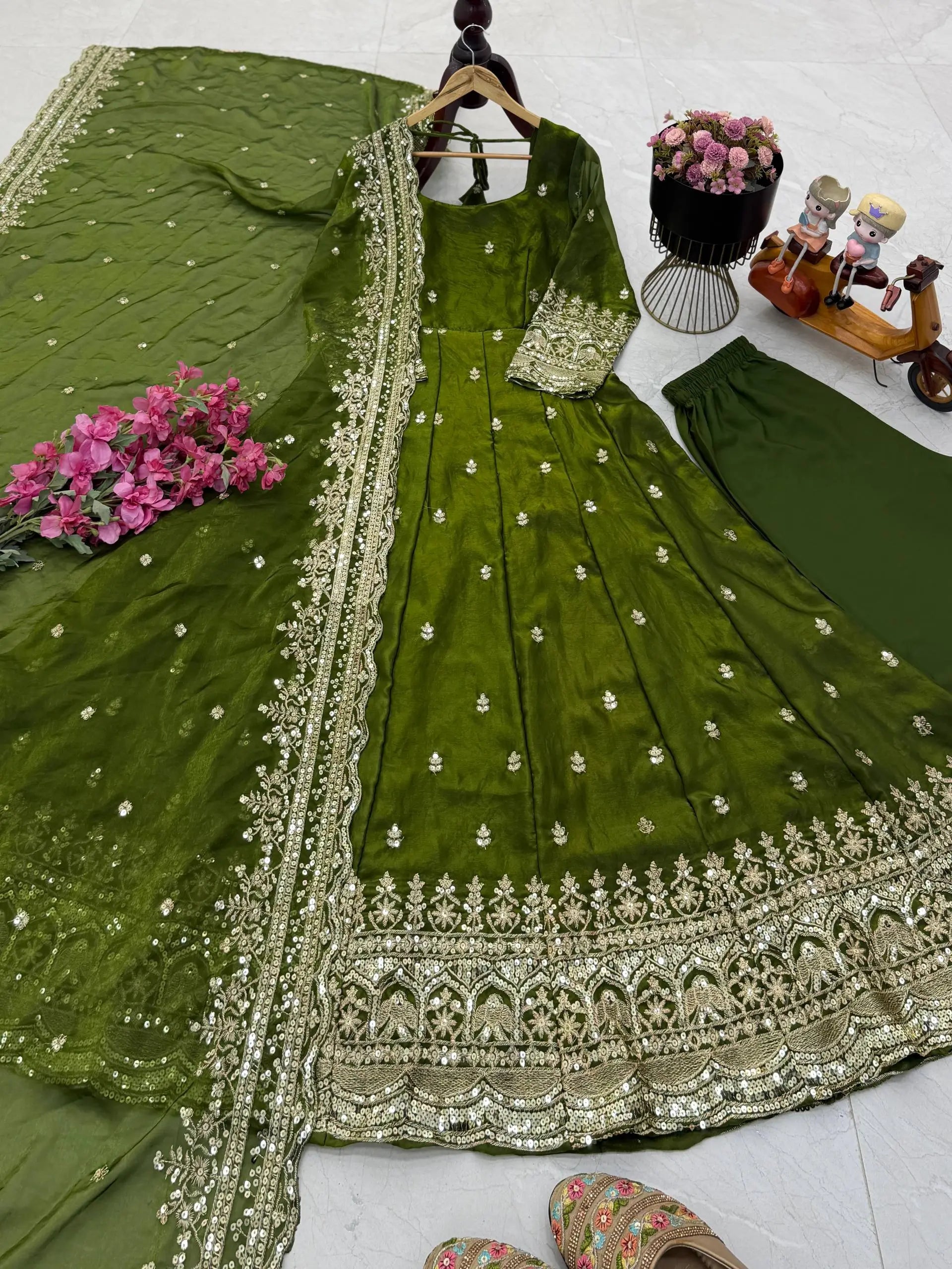 Sequin Booti Ready To Wear Silk Anarkali Gown Set