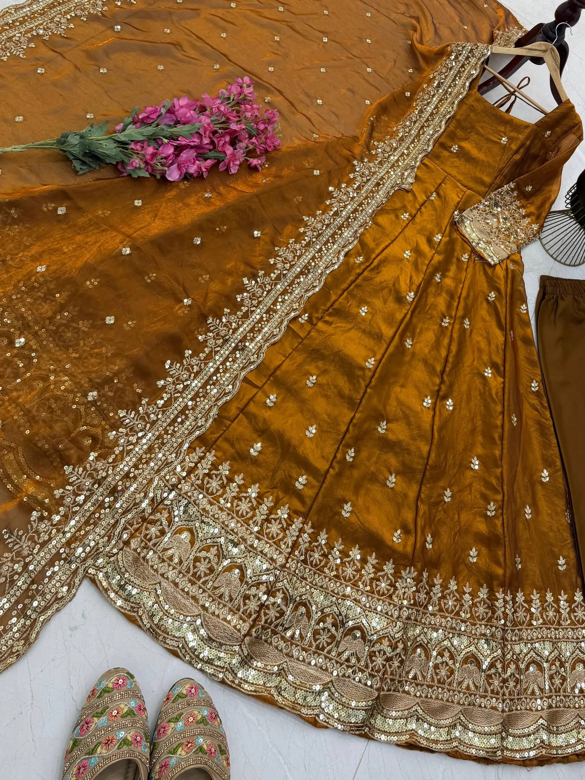 Sequin Booti Ready To Wear Silk Anarkali Gown Set