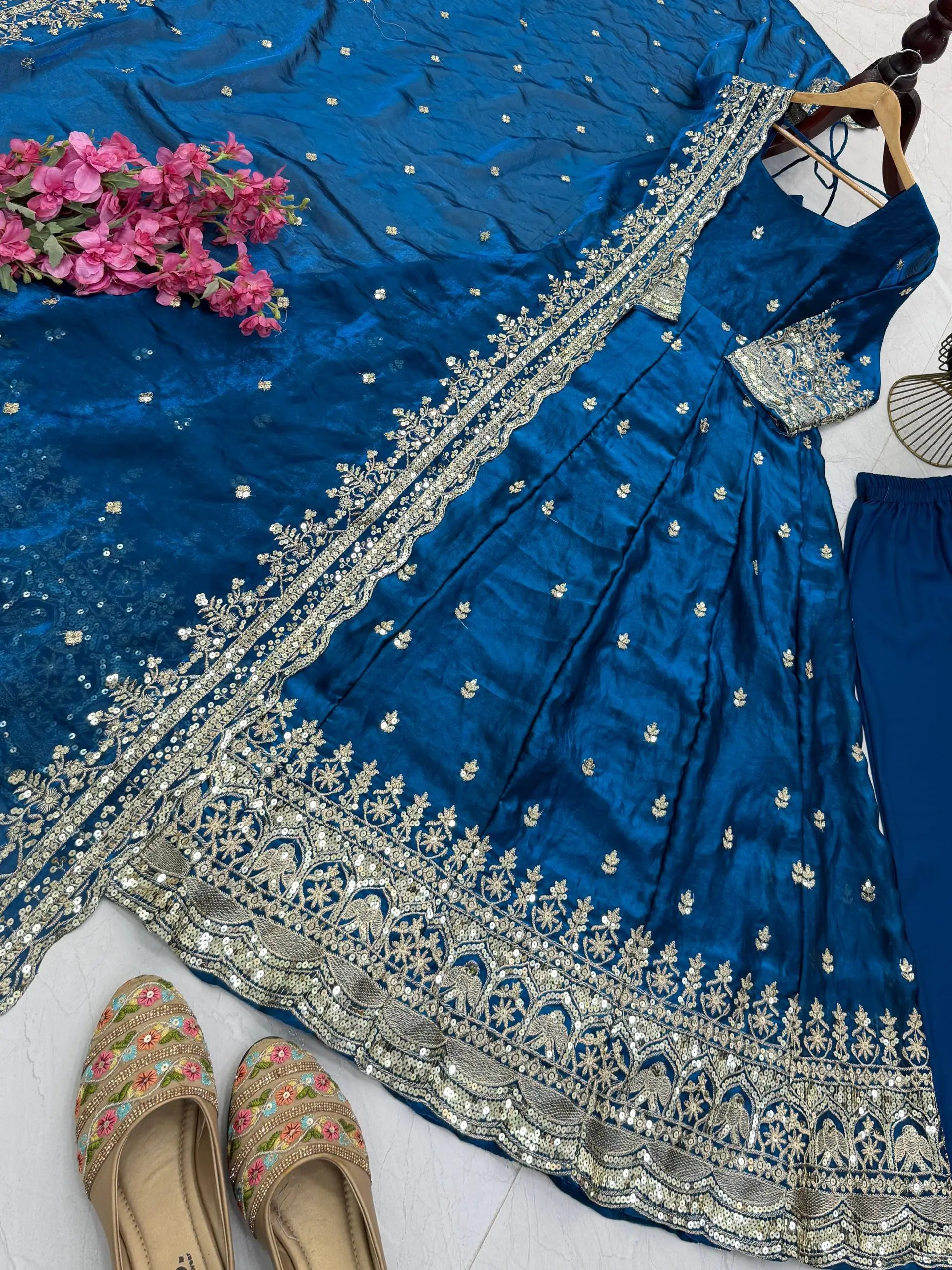 Sequin Booti Ready To Wear Silk Anarkali Gown Set
