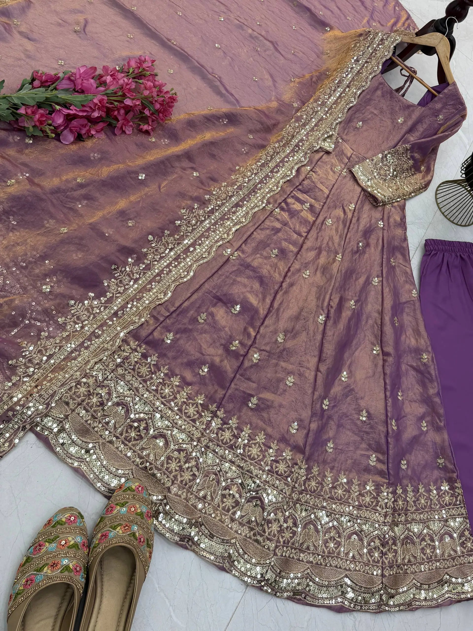 Sequin Booti Ready To Wear Silk Anarkali Gown Set