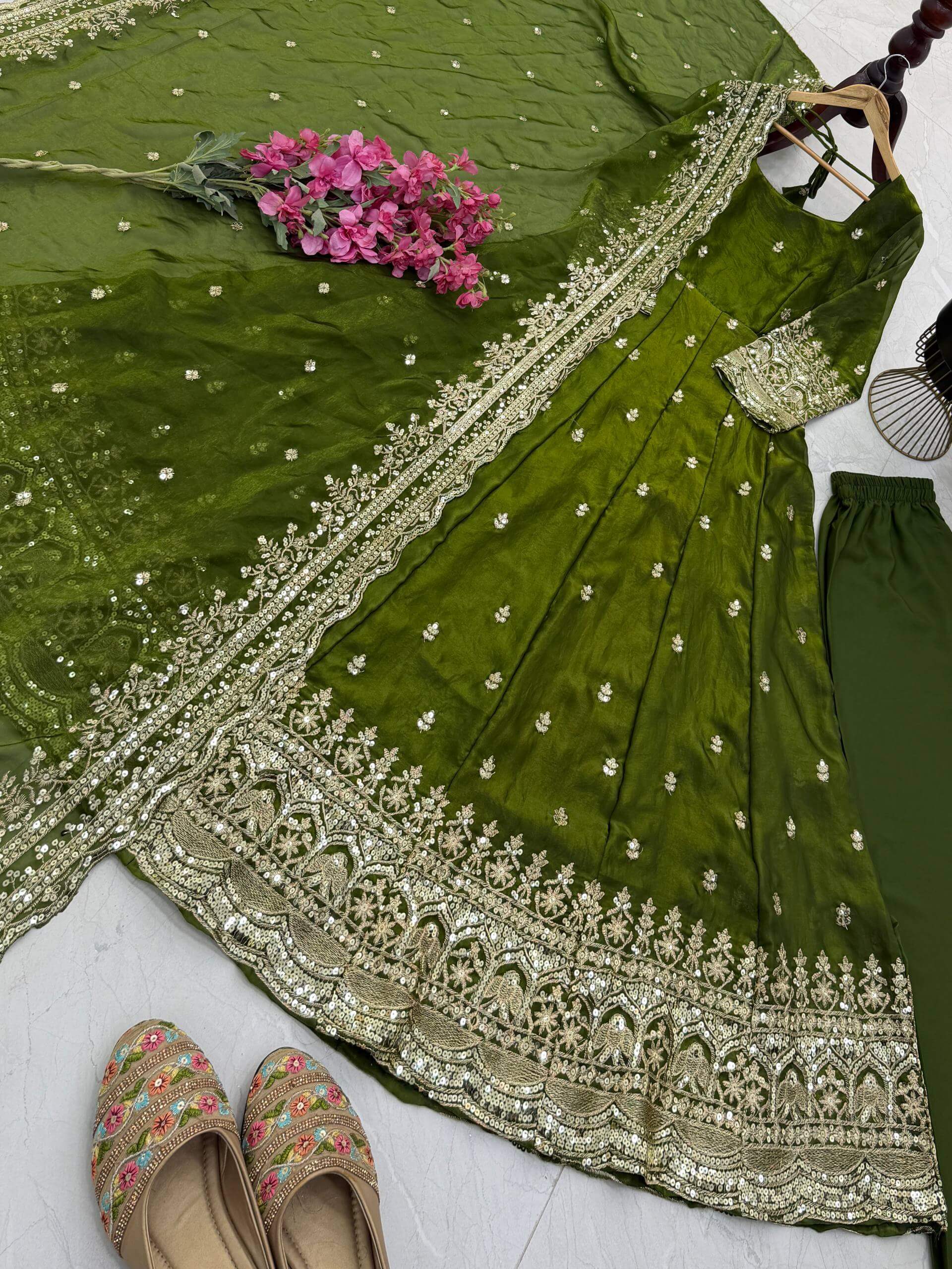 Sequin Booti Ready To Wear Silk Anarkali Gown Set