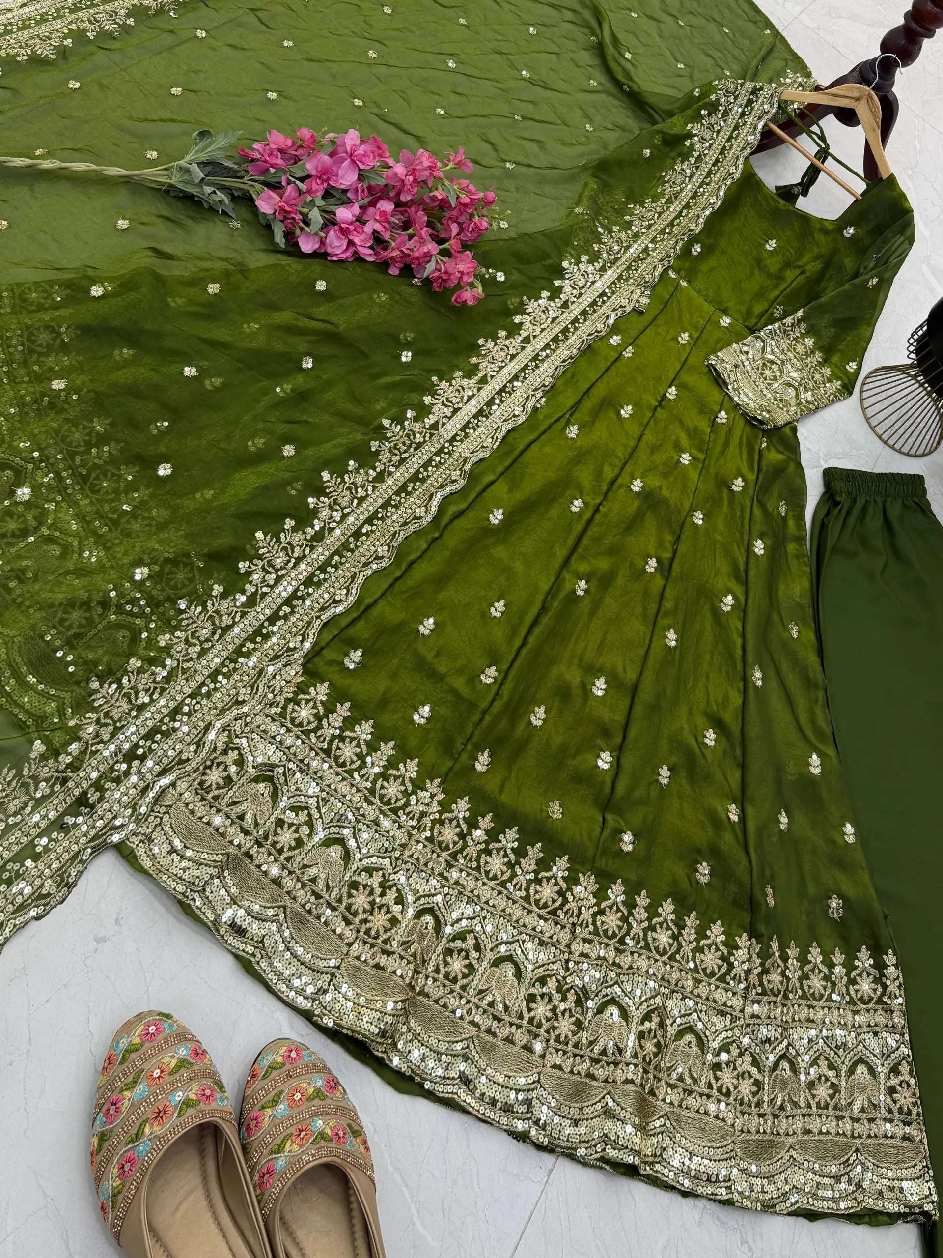 Sequin Booti Ready To Wear Silk Anarkali Gown Set