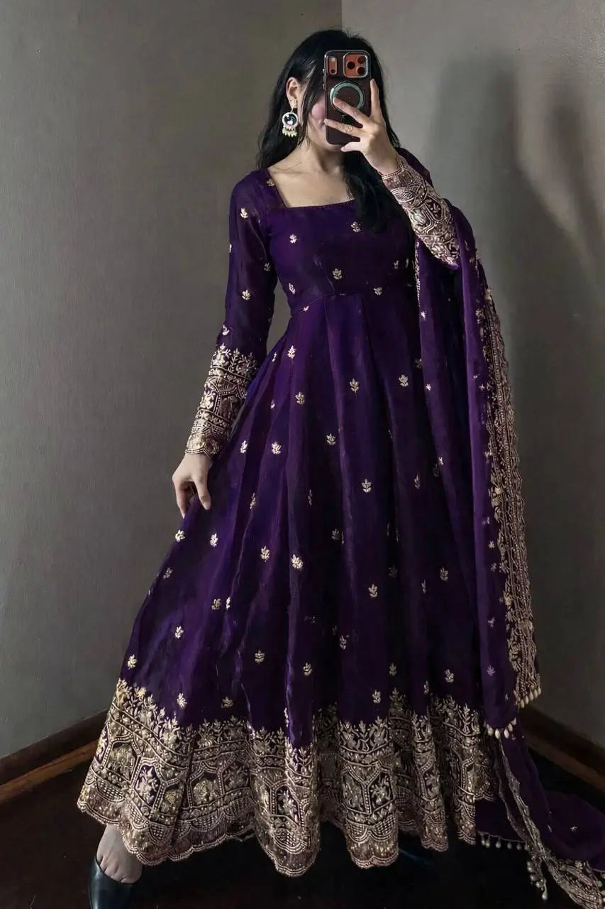 Sequin Booti Ready To Wear Silk Anarkali Gown Set
