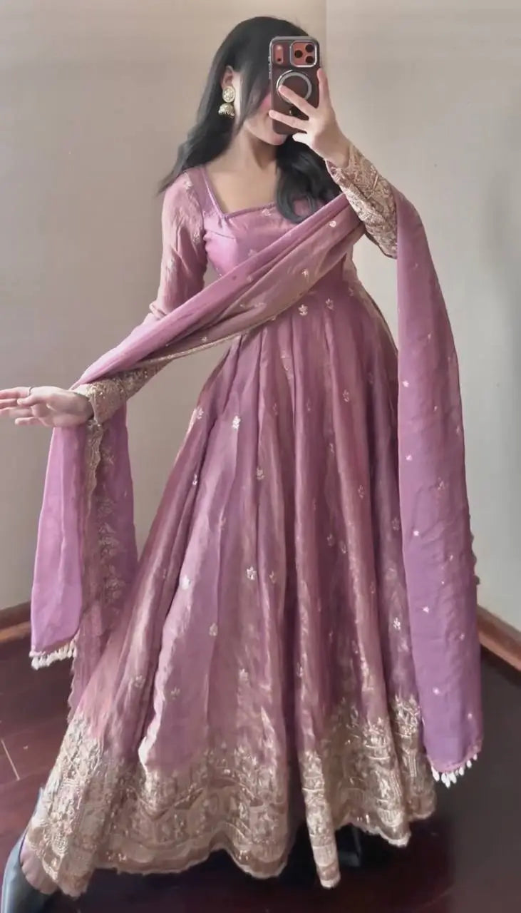 Sequin Booti Ready To Wear Silk Anarkali Gown Set