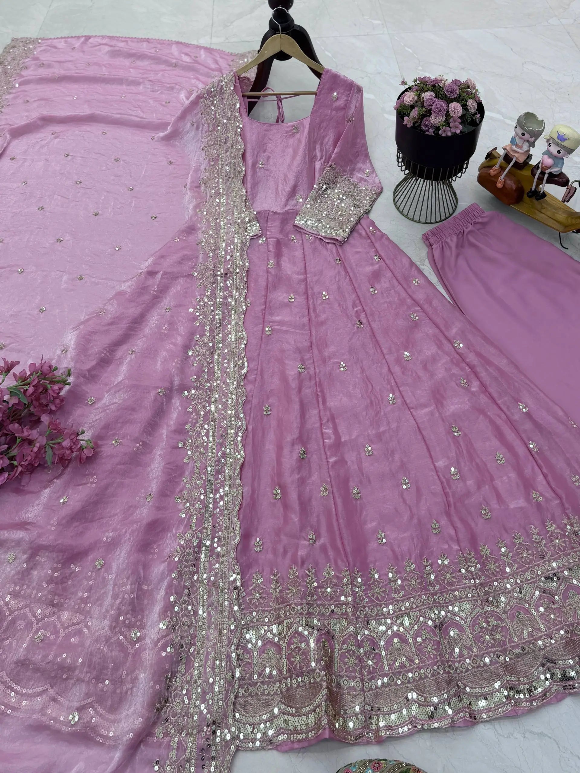 Sequin Booti Ready To Wear Silk Anarkali Gown Set