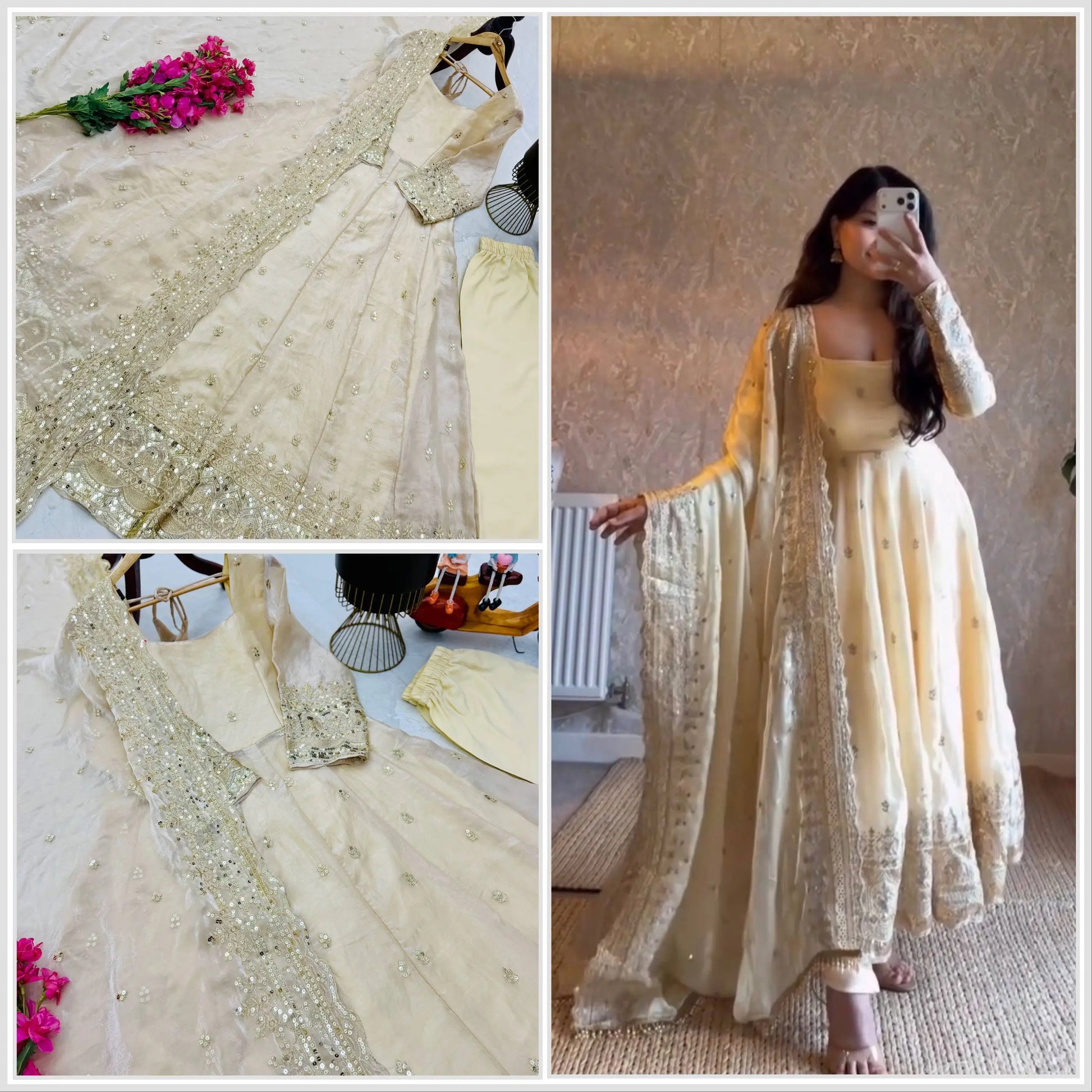 Sequin Booti Ready To Wear Silk Anarkali Gown Set