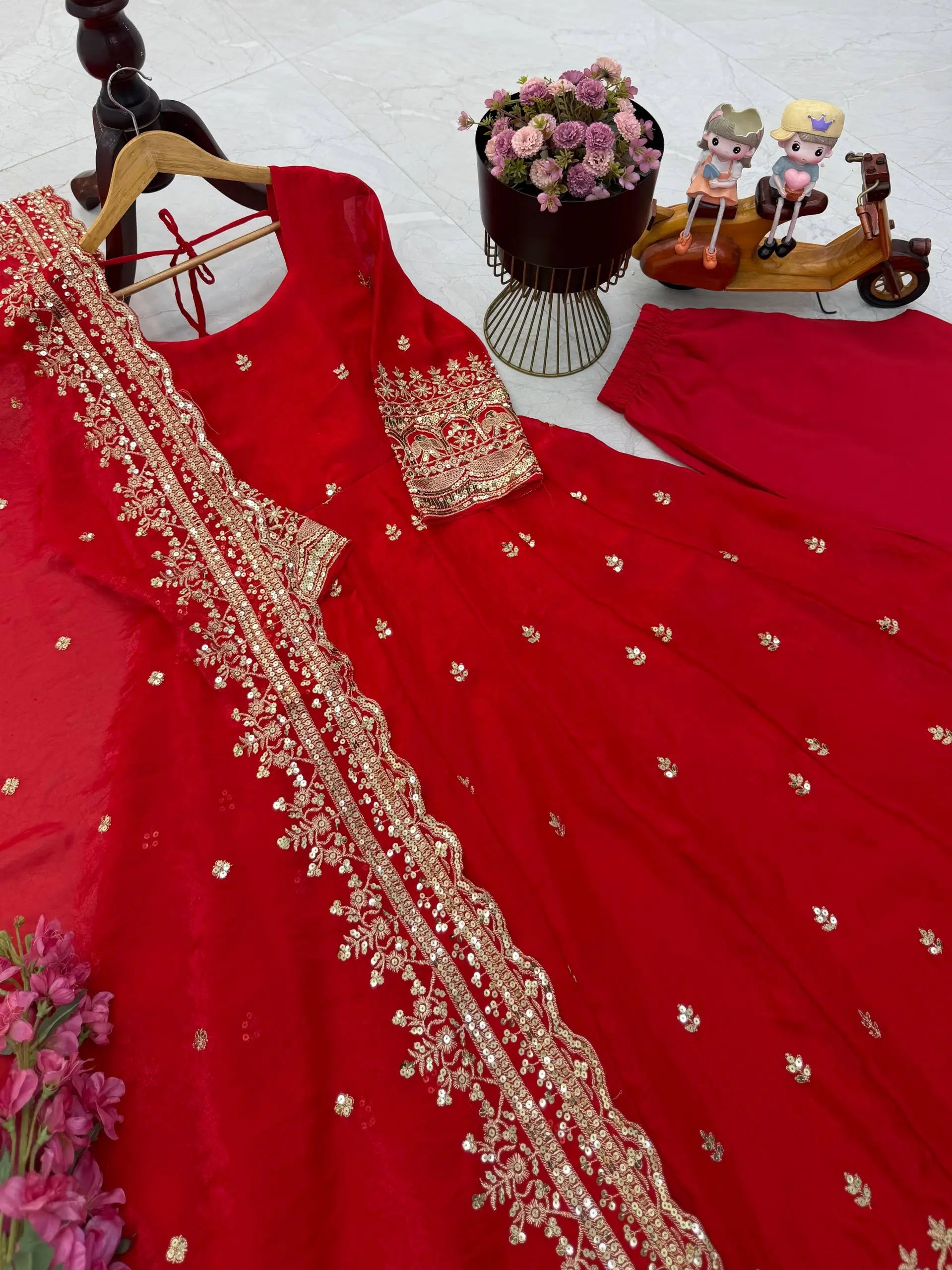 Sequin Booti Ready To Wear Silk Anarkali Gown Set