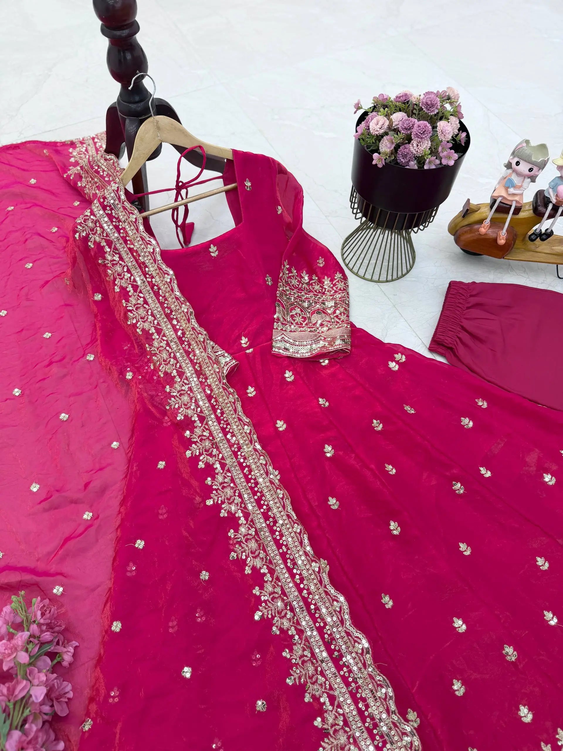Sequin Booti Ready To Wear Silk Anarkali Gown Set