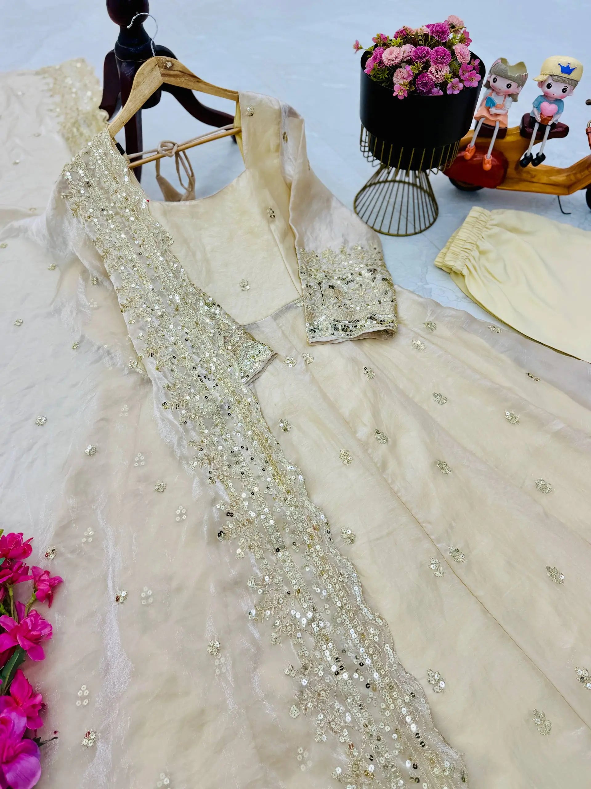 Sequin Booti Ready To Wear Silk Anarkali Gown Set