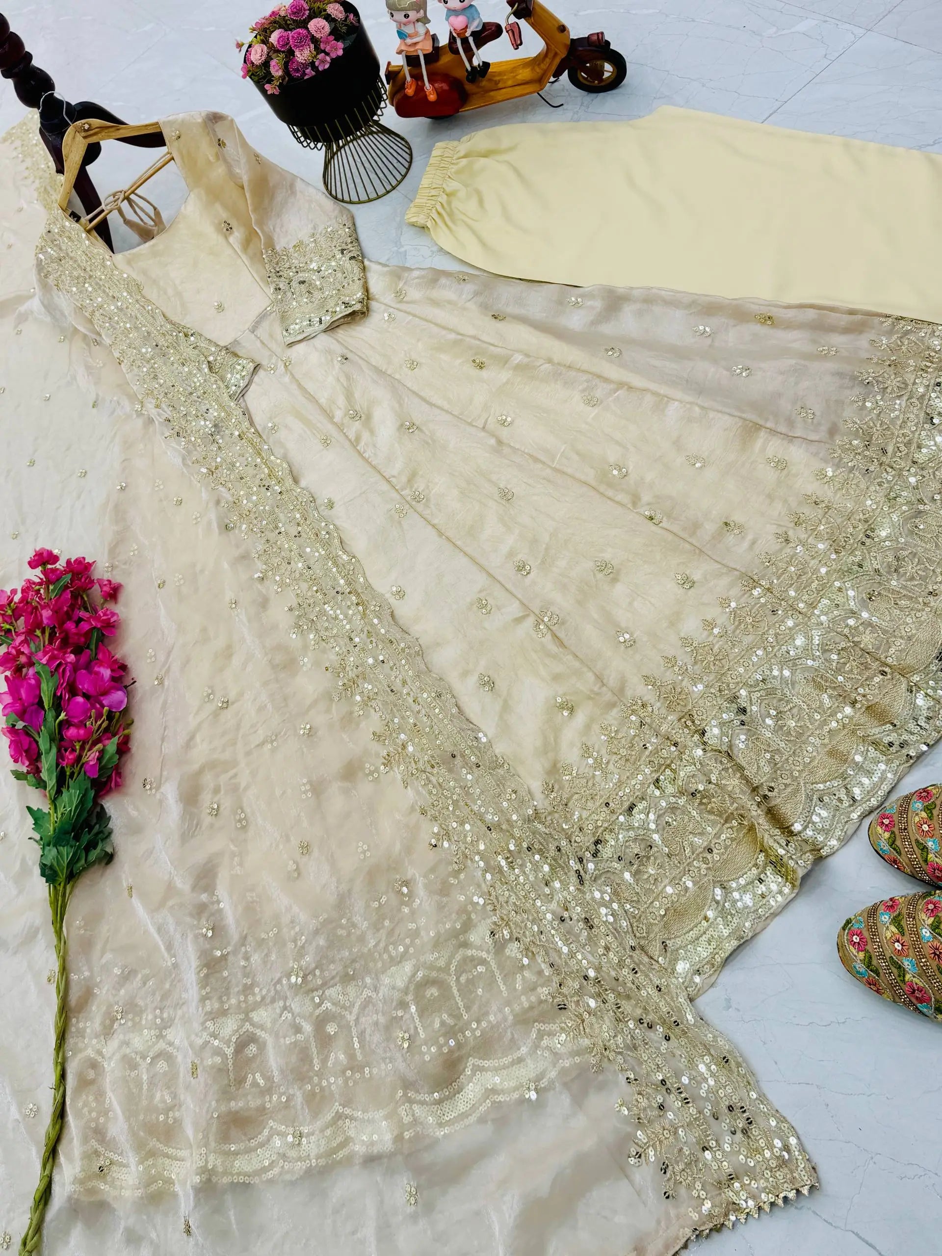 Sequin Booti Ready To Wear Silk Anarkali Gown Set
