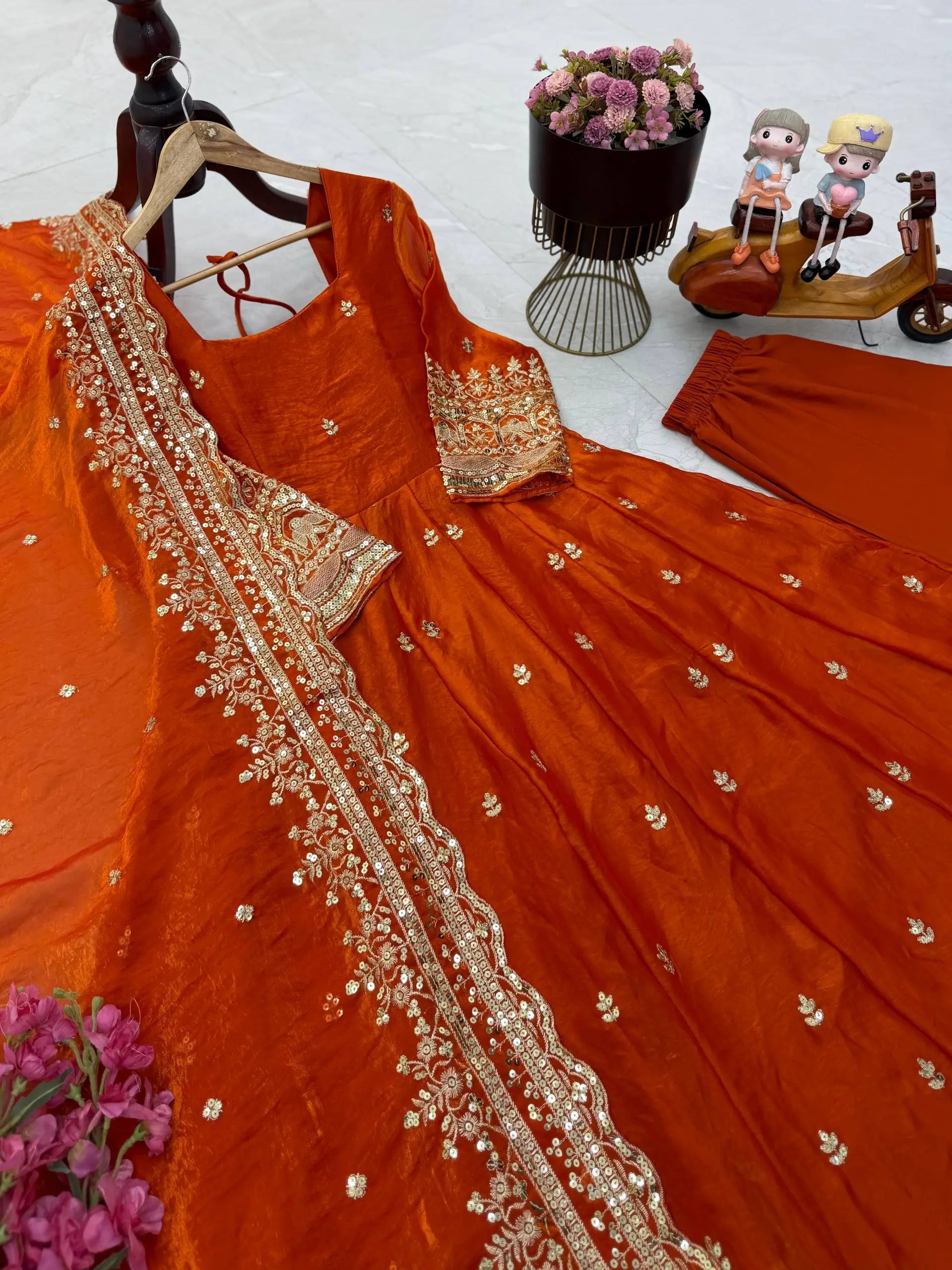 Sequin Booti Ready To Wear Silk Anarkali Gown Set