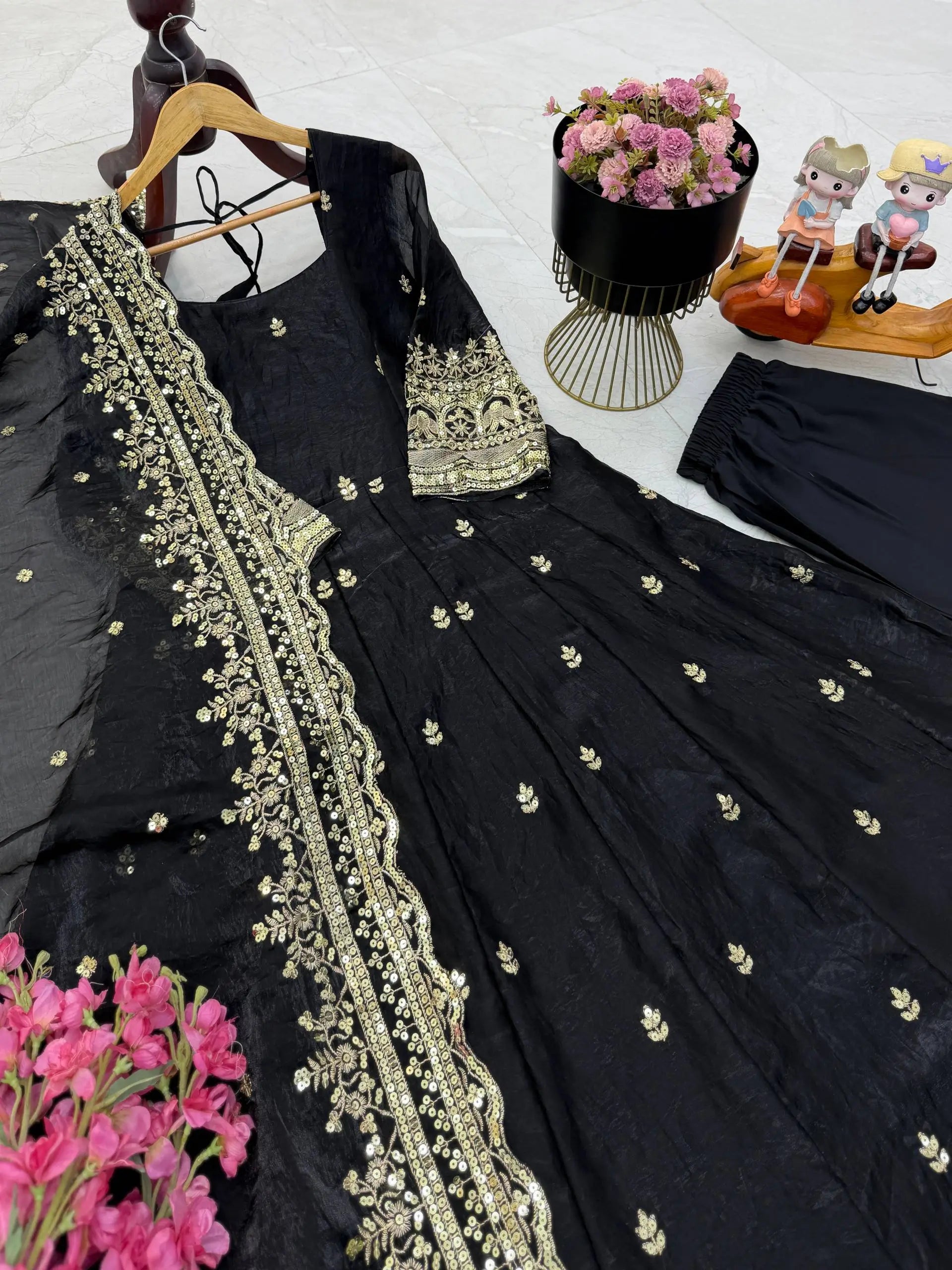 Sequin Booti Ready To Wear Silk Anarkali Gown Set