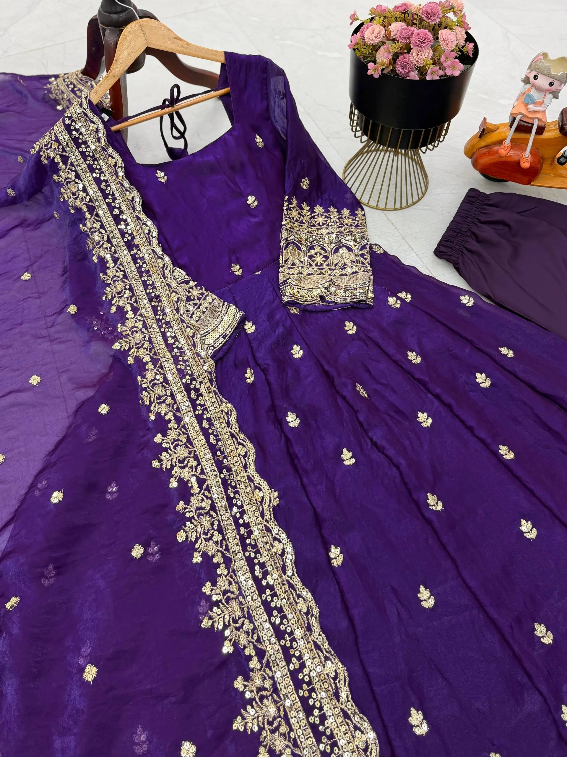 Sequin Booti Ready To Wear Silk Anarkali Gown Set