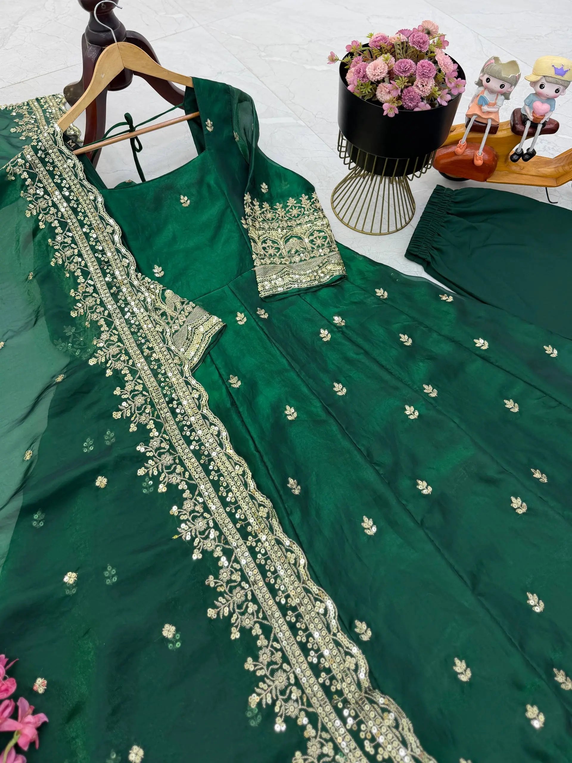 Sequin Booti Ready To Wear Silk Anarkali Gown Set