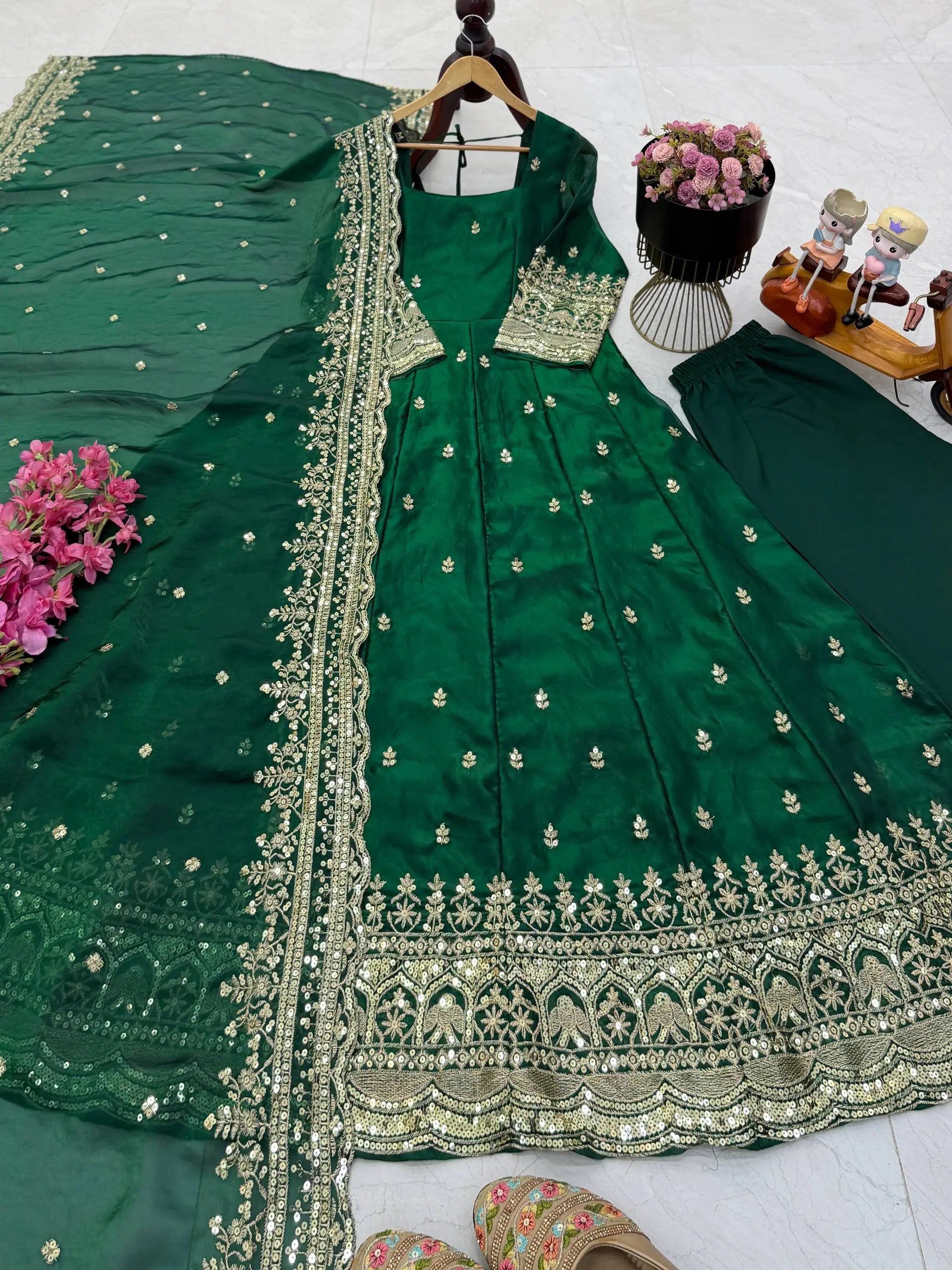 Sequin Booti Ready To Wear Silk Anarkali Gown Set