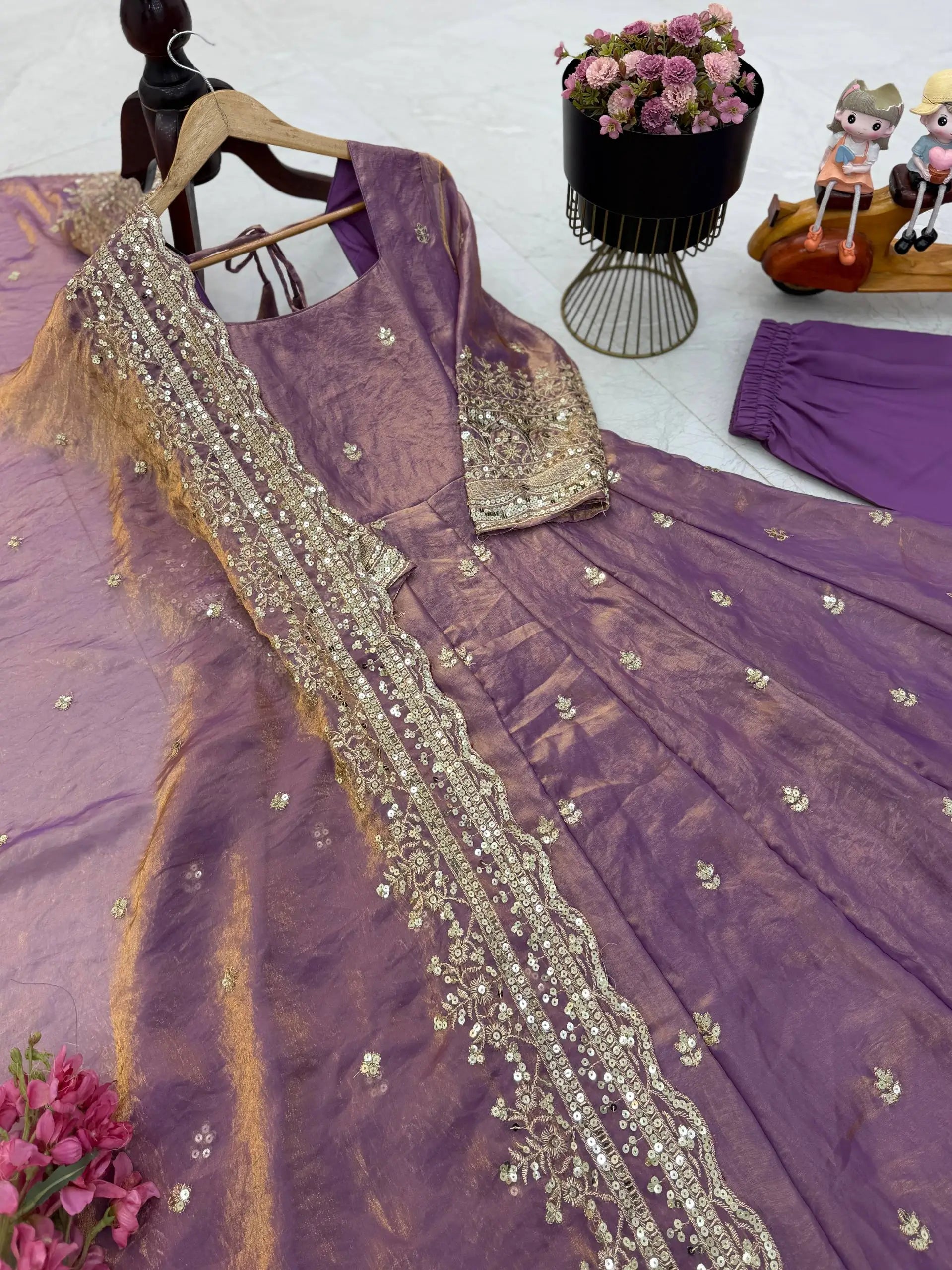 Sequin Booti Ready To Wear Silk Anarkali Gown Set
