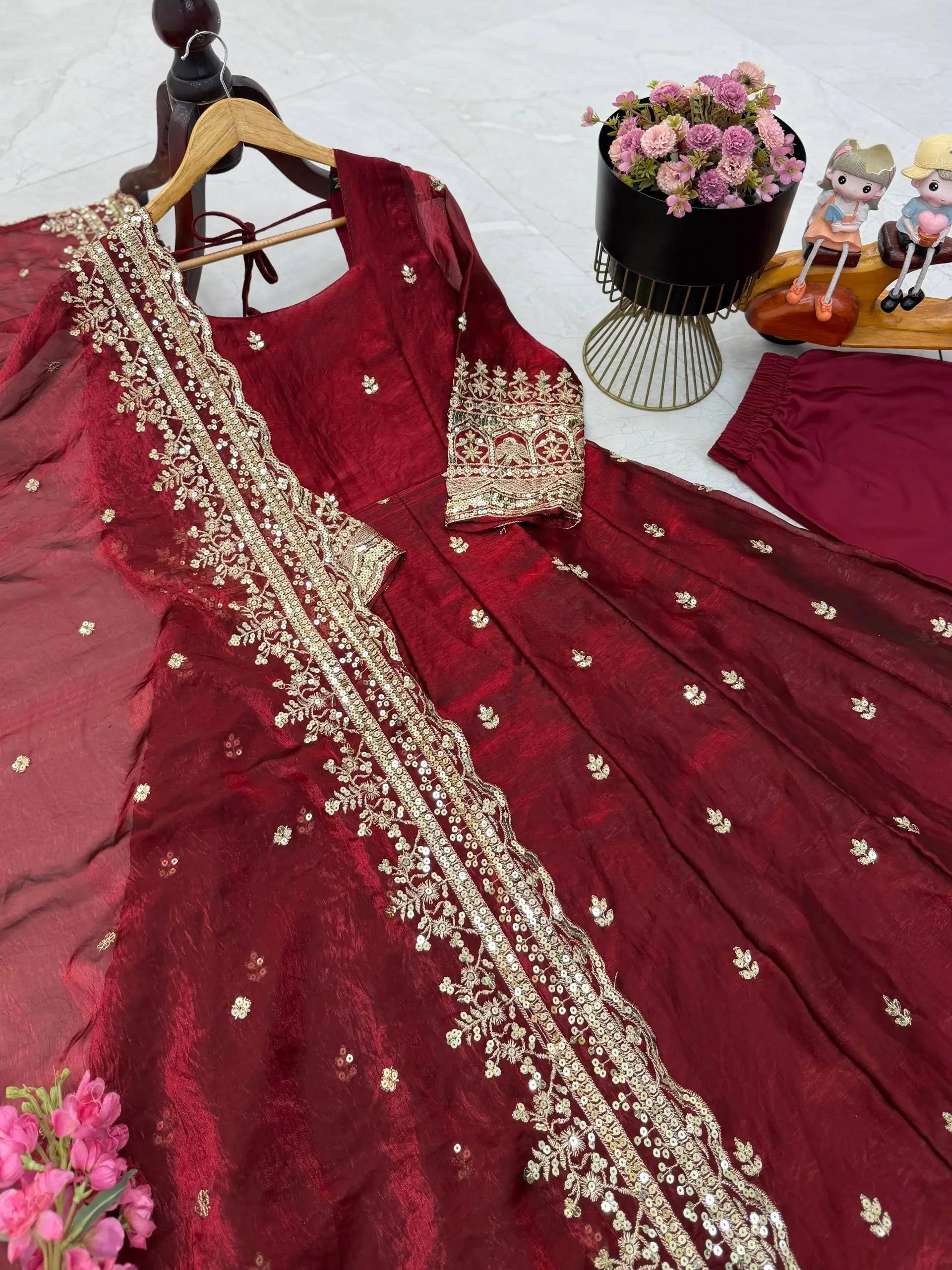 Sequin Booti Ready To Wear Silk Anarkali Gown Set