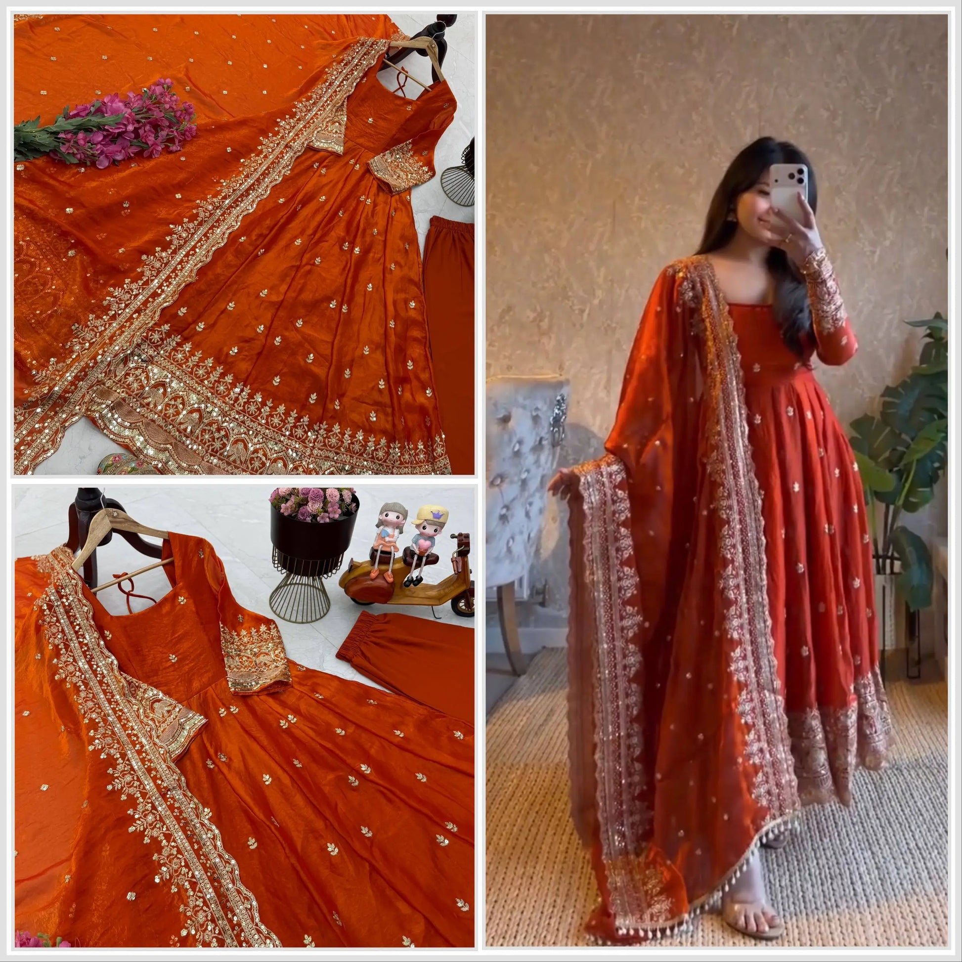Sequin Booti Ready To Wear Silk Anarkali Gown Set