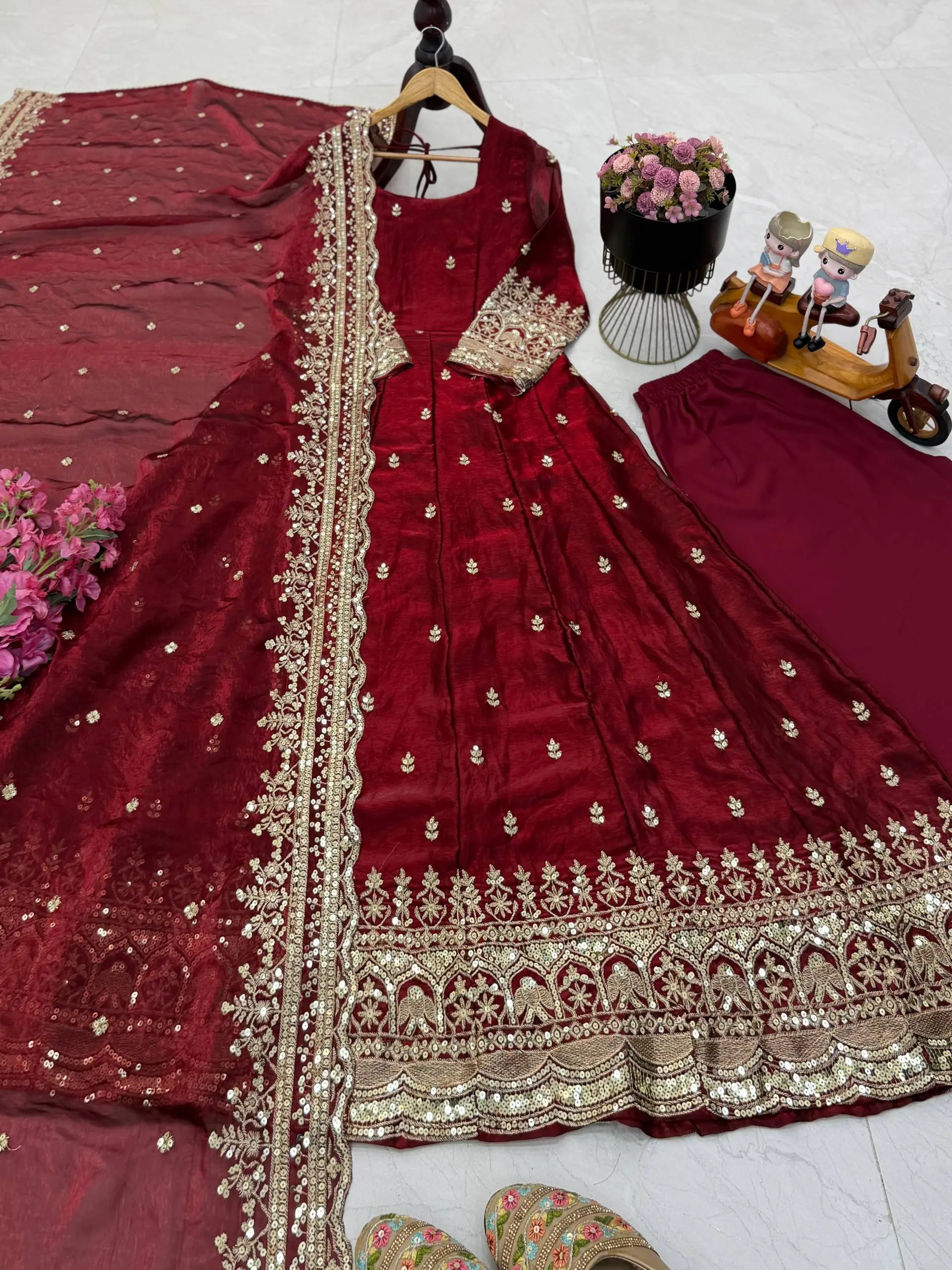 Sequin Booti Ready To Wear Silk Anarkali Gown Set