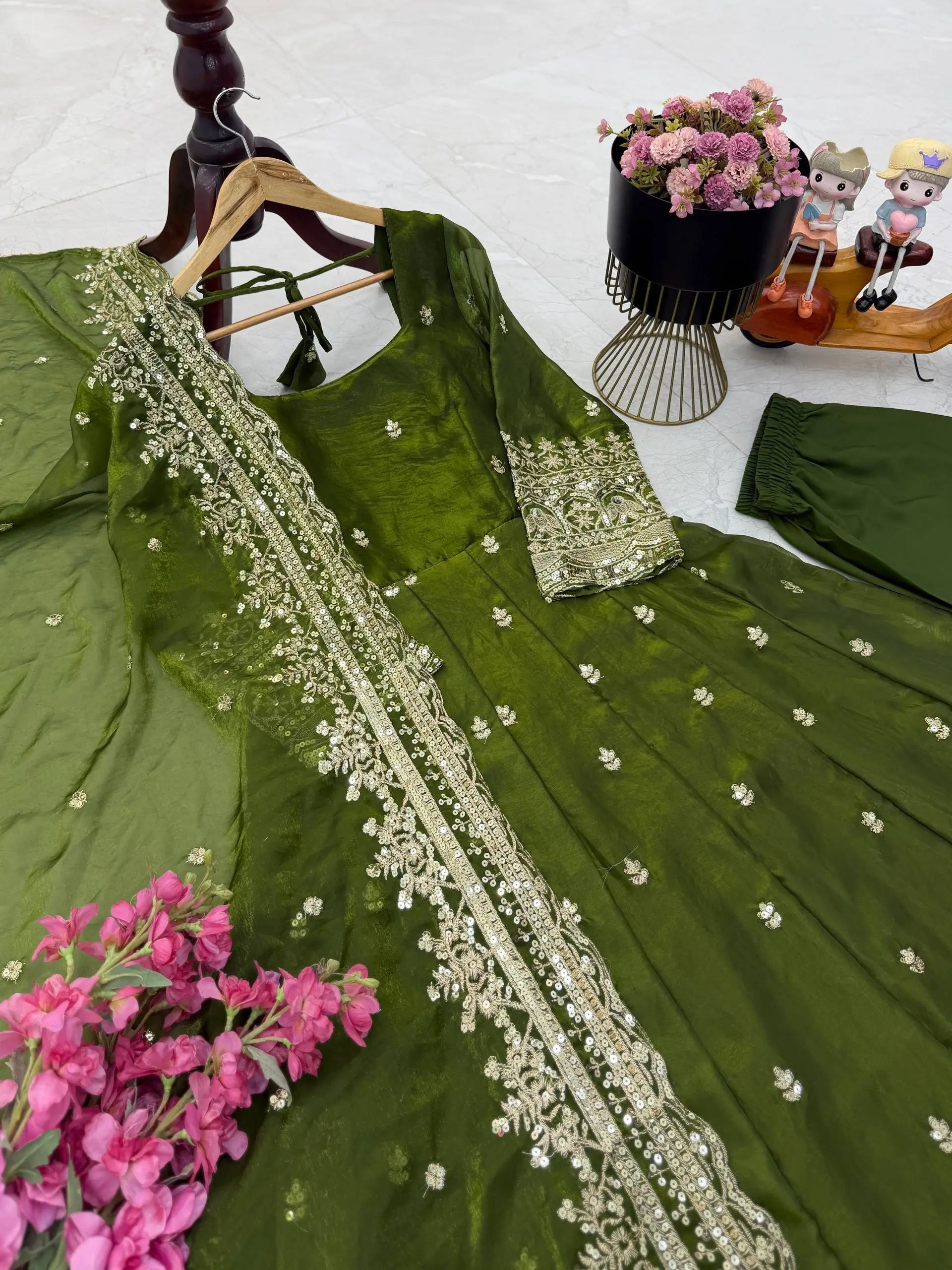 Sequin Booti Ready To Wear Silk Anarkali Gown Set