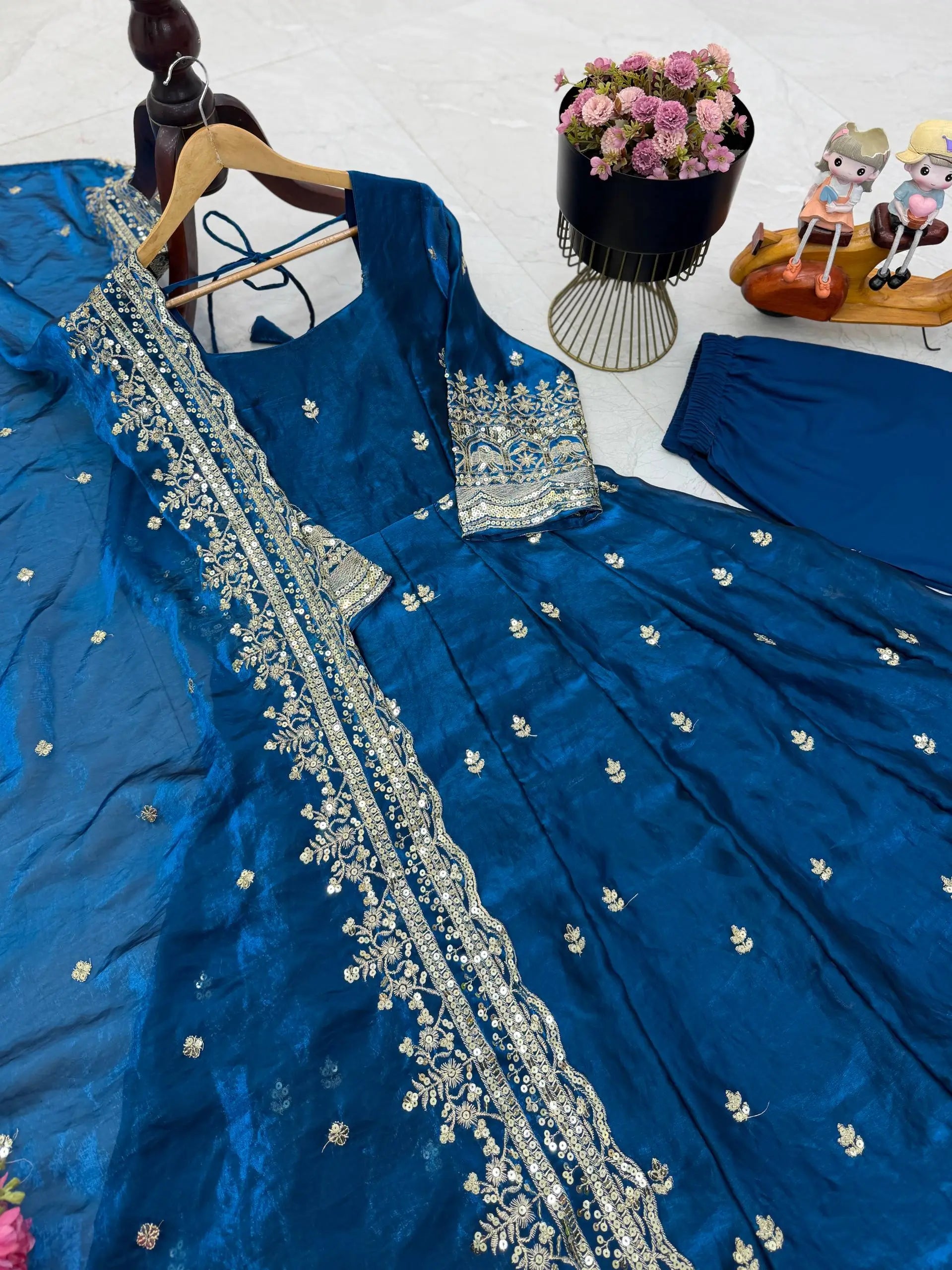 Sequin Booti Ready To Wear Silk Anarkali Gown Set