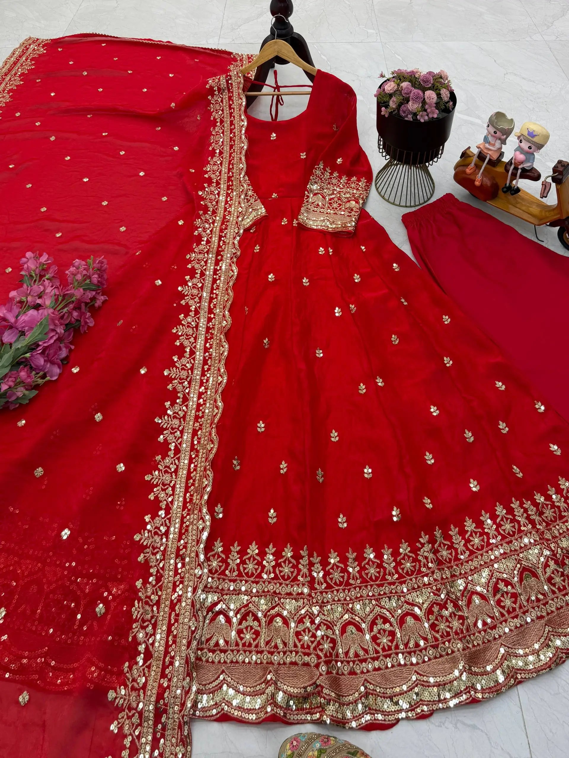 Sequin Booti Ready To Wear Silk Anarkali Gown Set