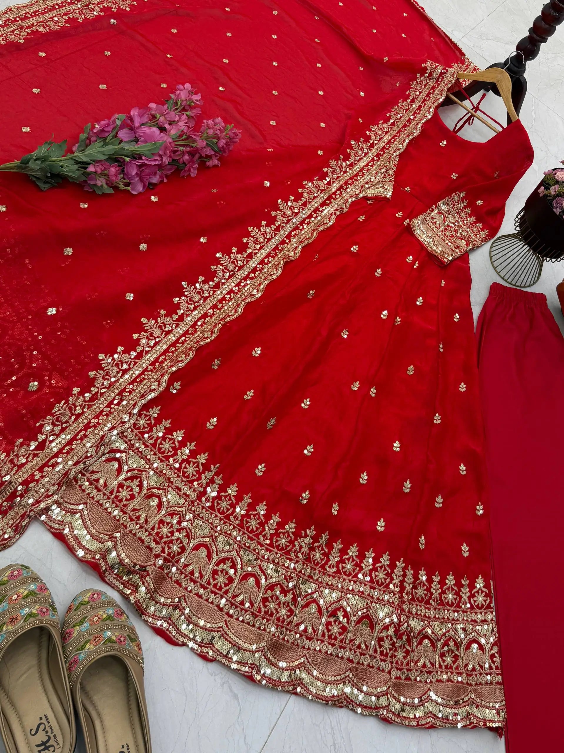 Sequin Booti Ready To Wear Silk Anarkali Gown Set