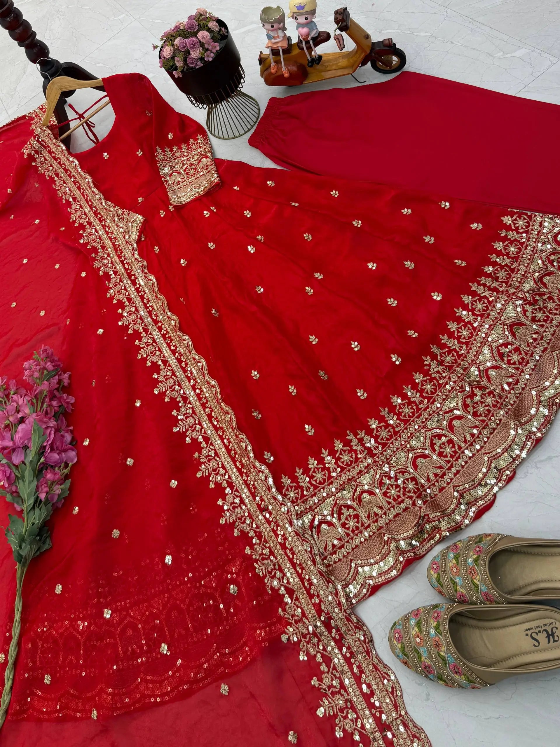 Sequin Booti Ready To Wear Silk Anarkali Gown Set