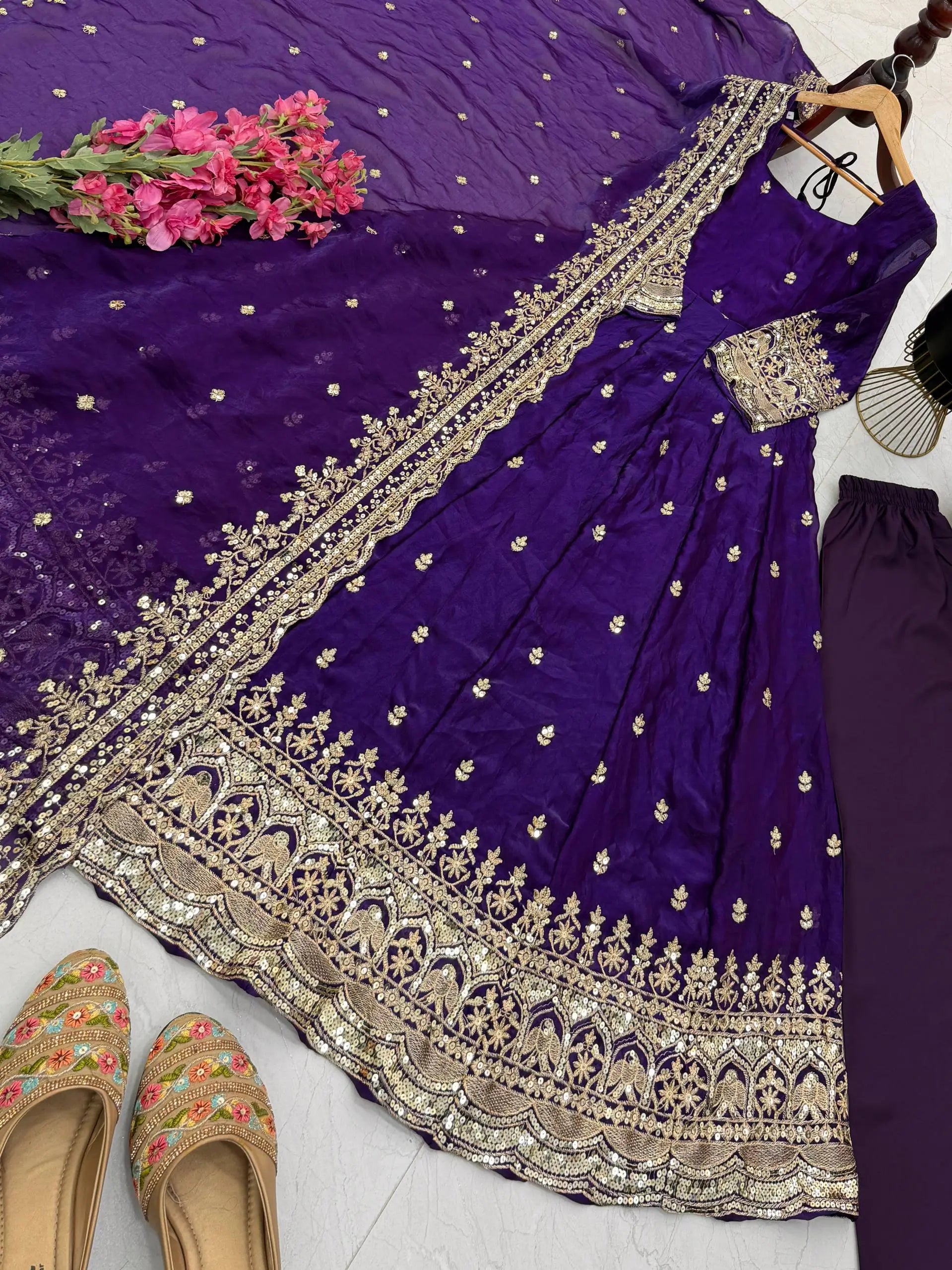 Sequin Booti Ready To Wear Silk Anarkali Gown Set