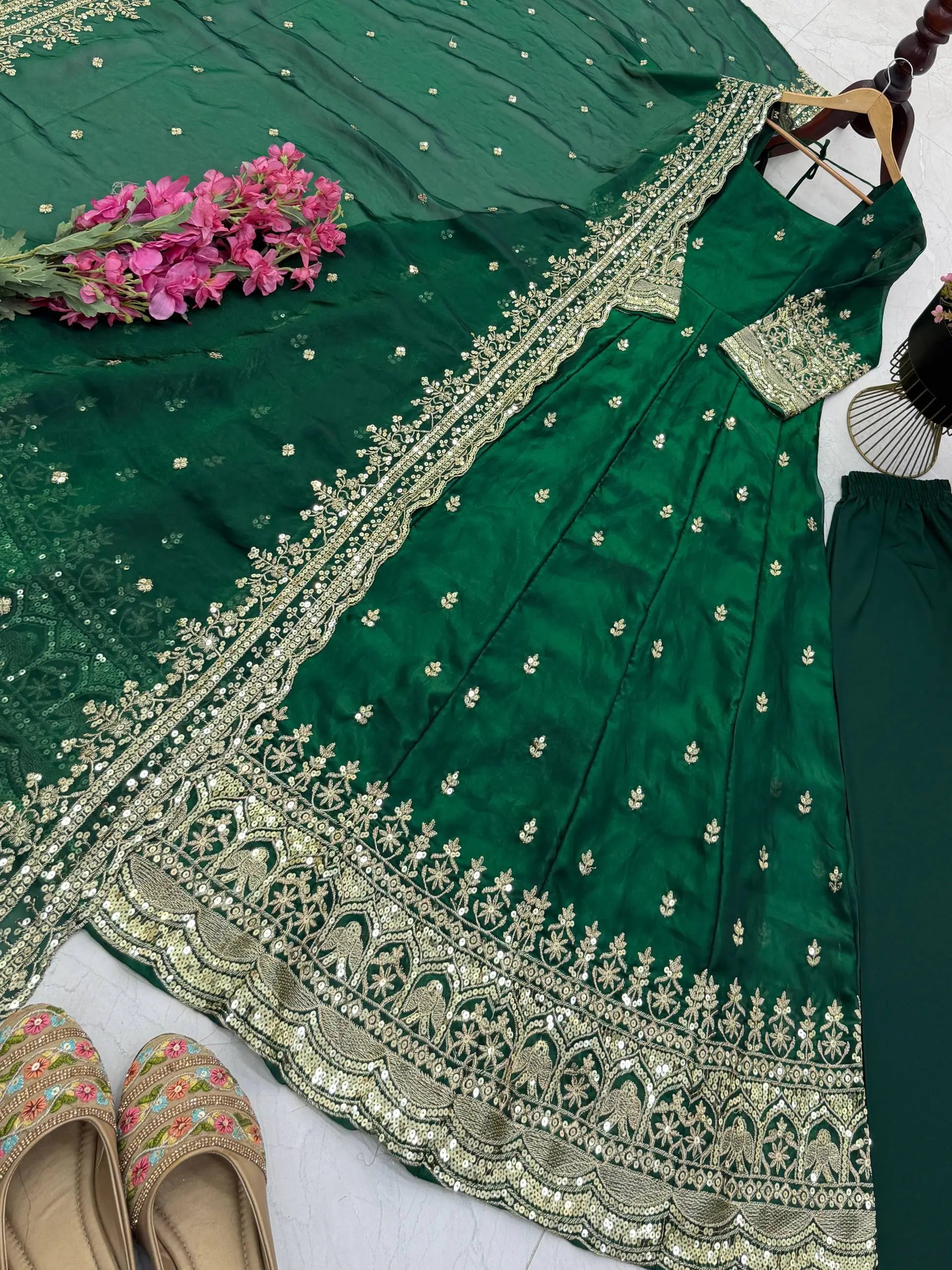 Sequin Booti Ready To Wear Silk Anarkali Gown Set