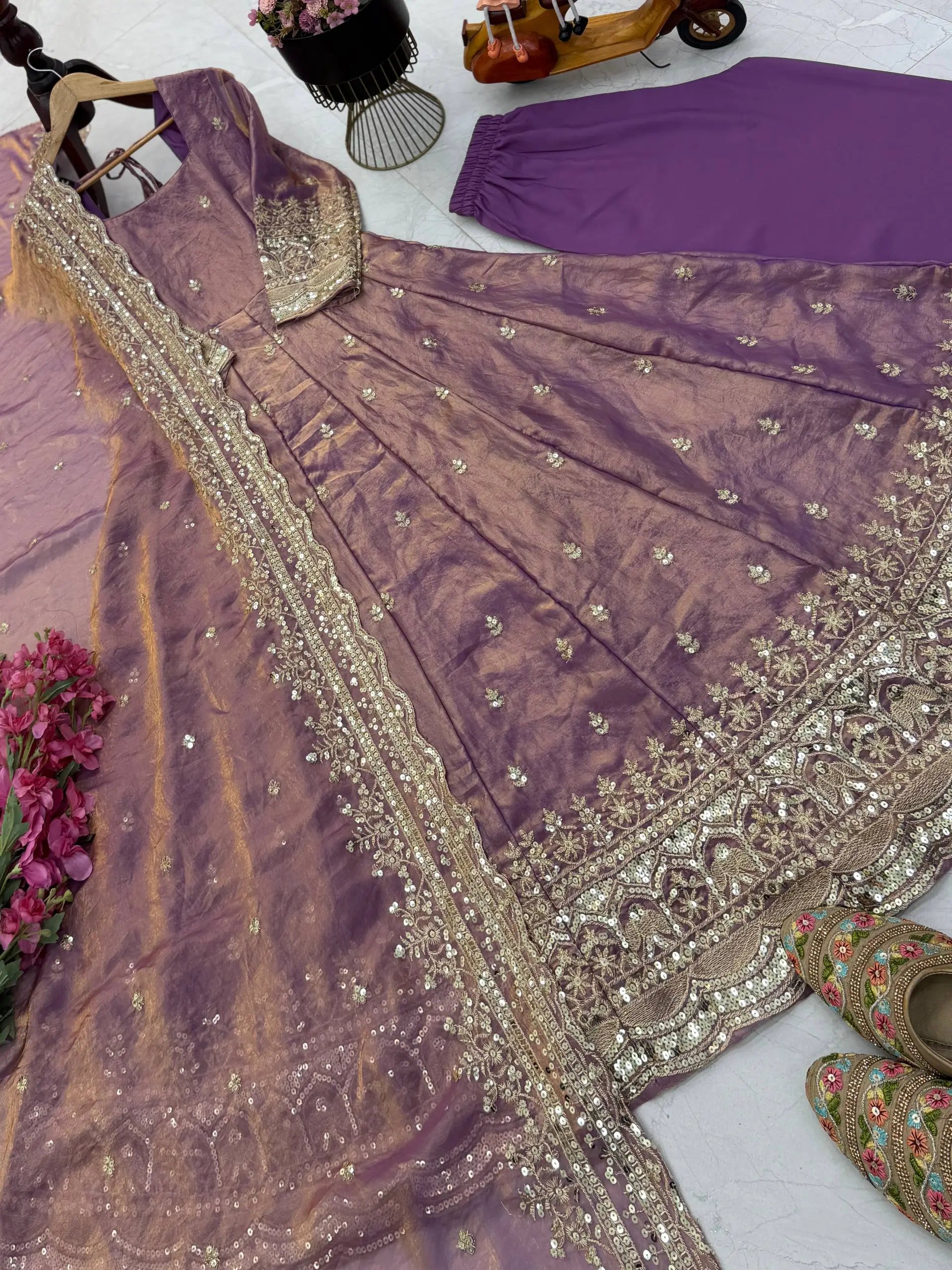 Sequin Booti Ready To Wear Silk Anarkali Gown Set
