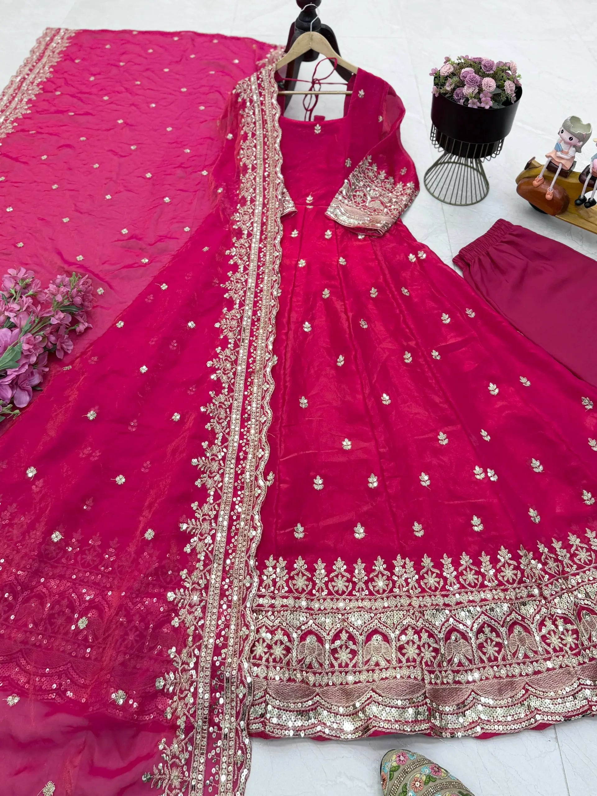 Sequin Booti Ready To Wear Silk Anarkali Gown Set