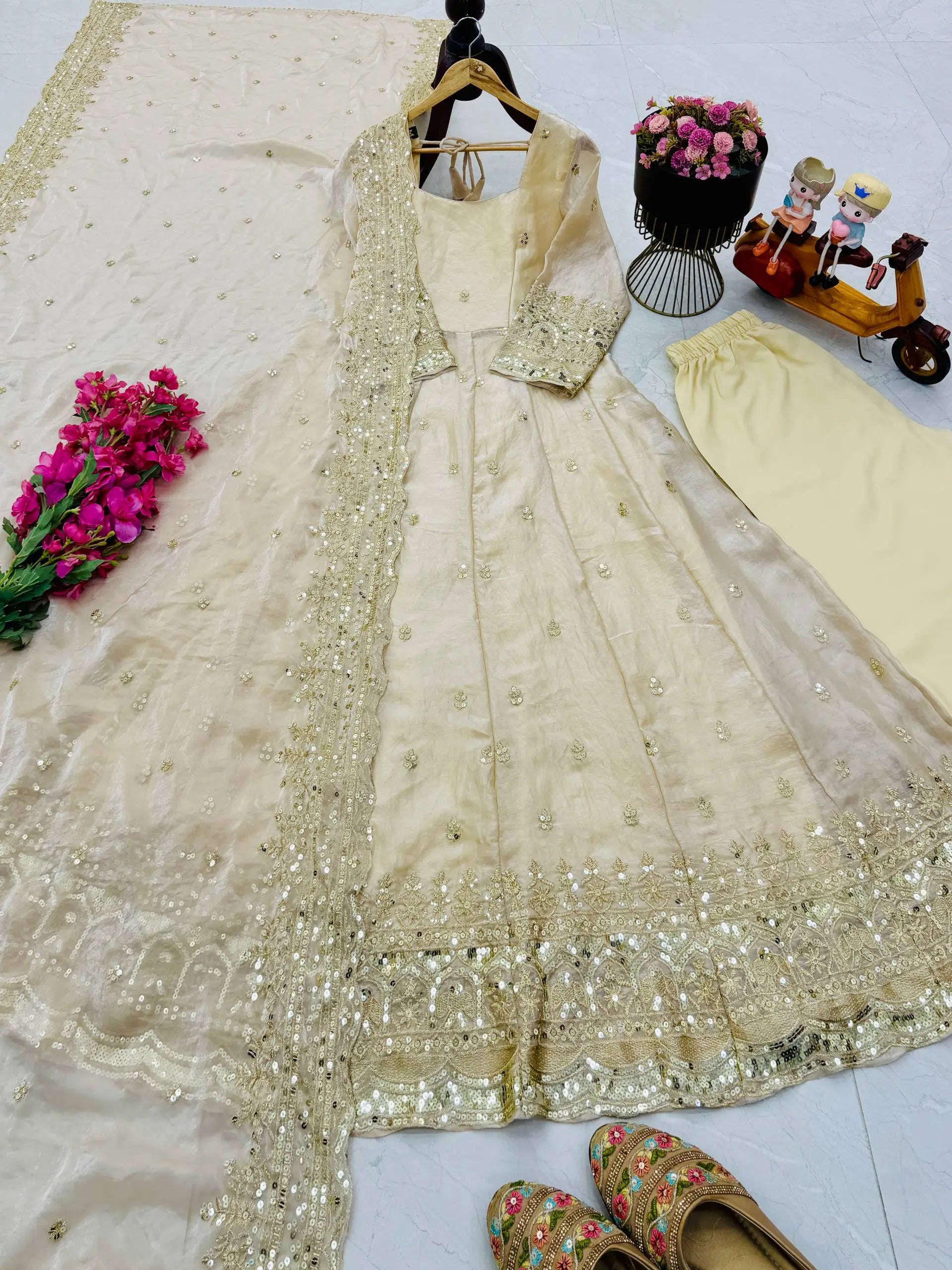 Sequin Booti Ready To Wear Silk Anarkali Gown Set
