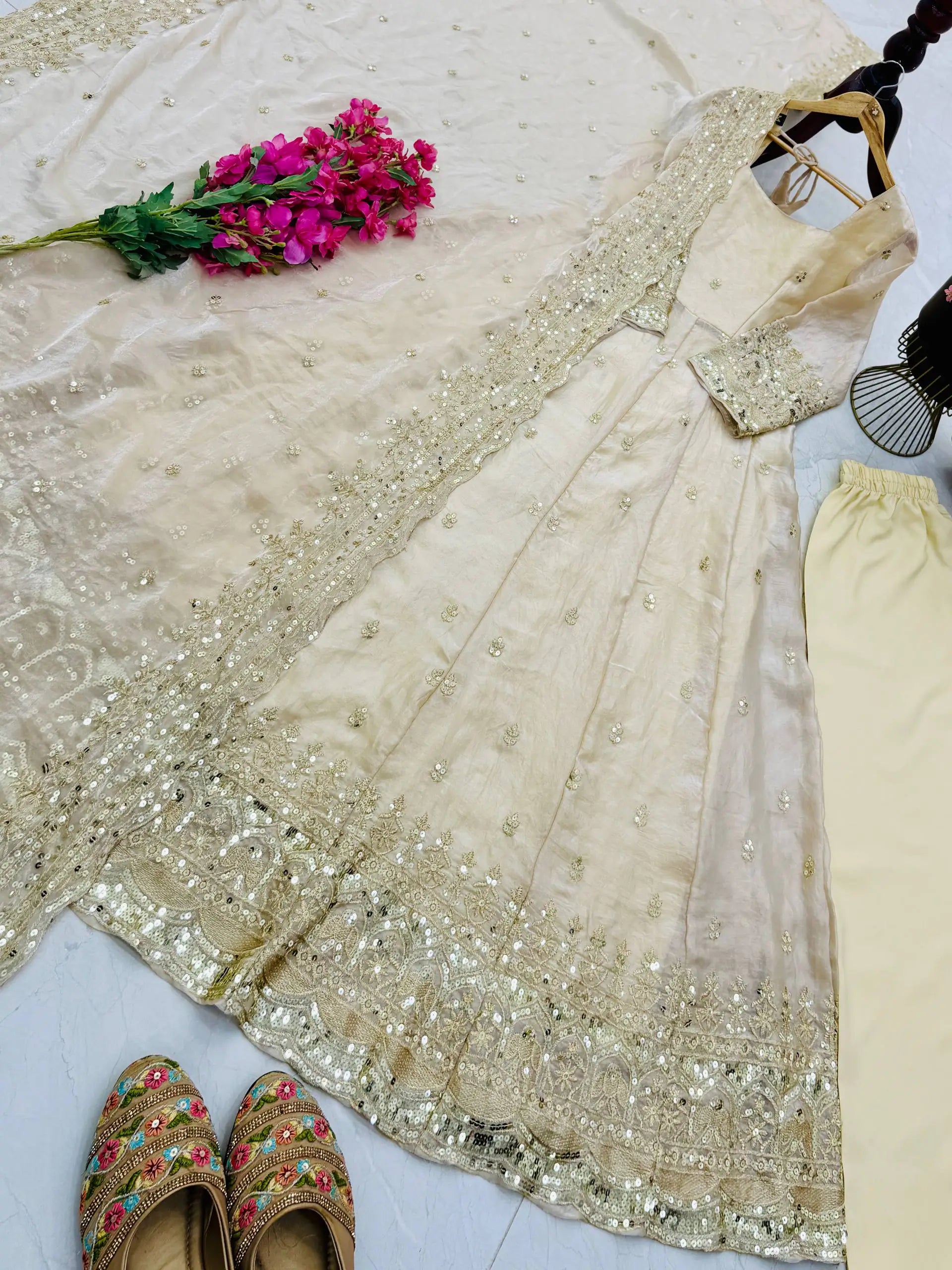 Sequin Booti Ready To Wear Silk Anarkali Gown Set