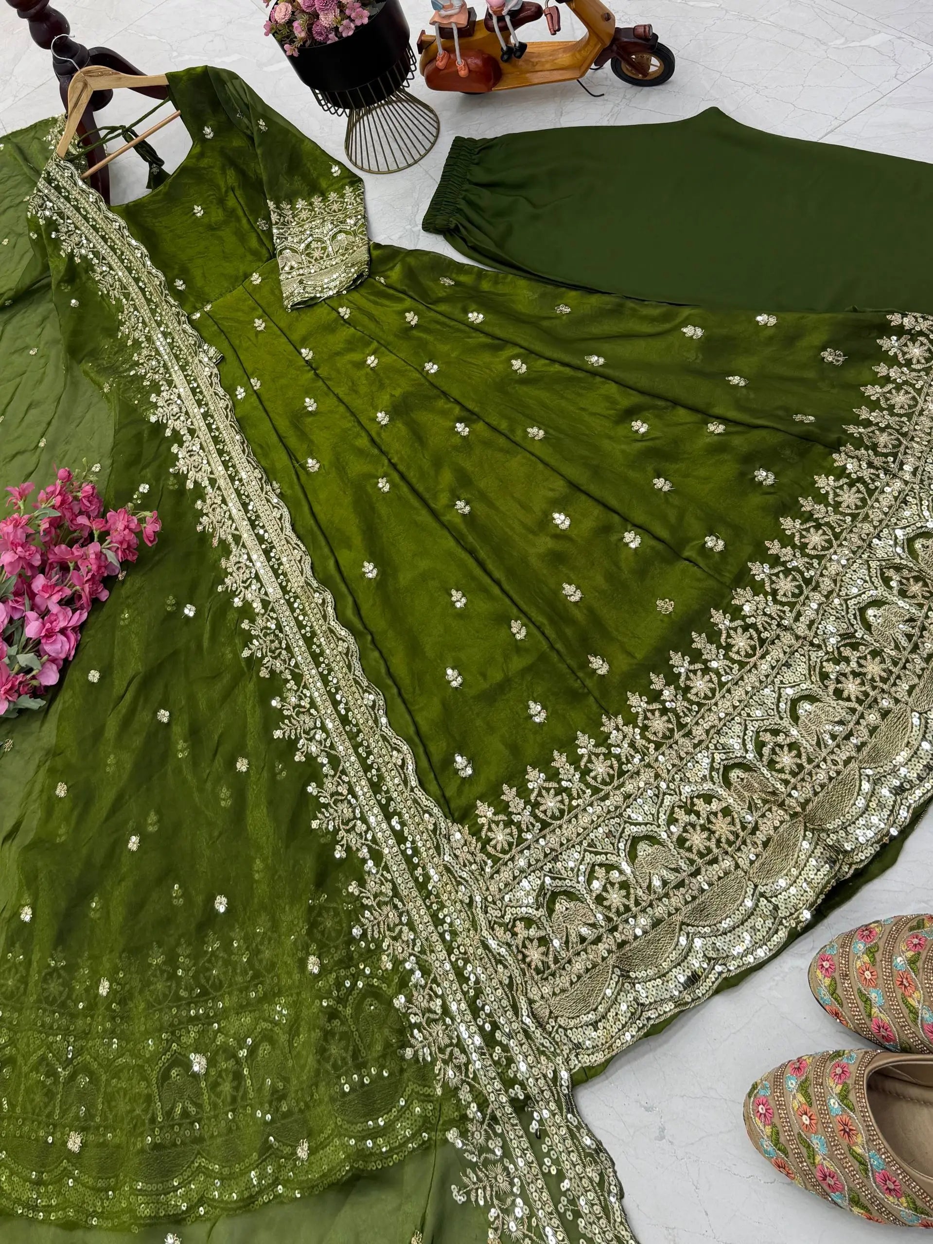 Sequin Booti Ready To Wear Silk Anarkali Gown Set